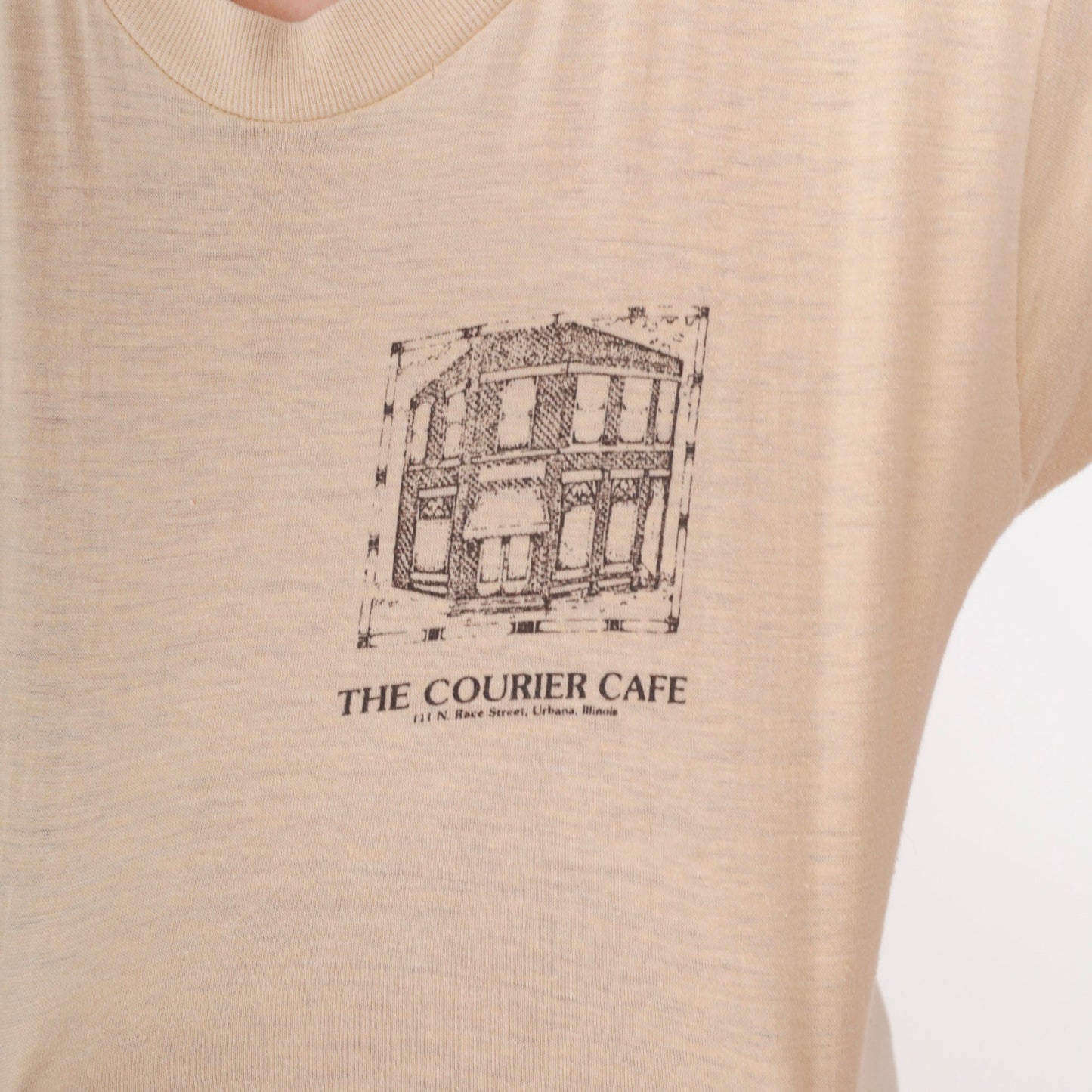 80s Courier Cafe Urbana Illinois Graphic T-Shirt Beige Single Stitch Extra Small