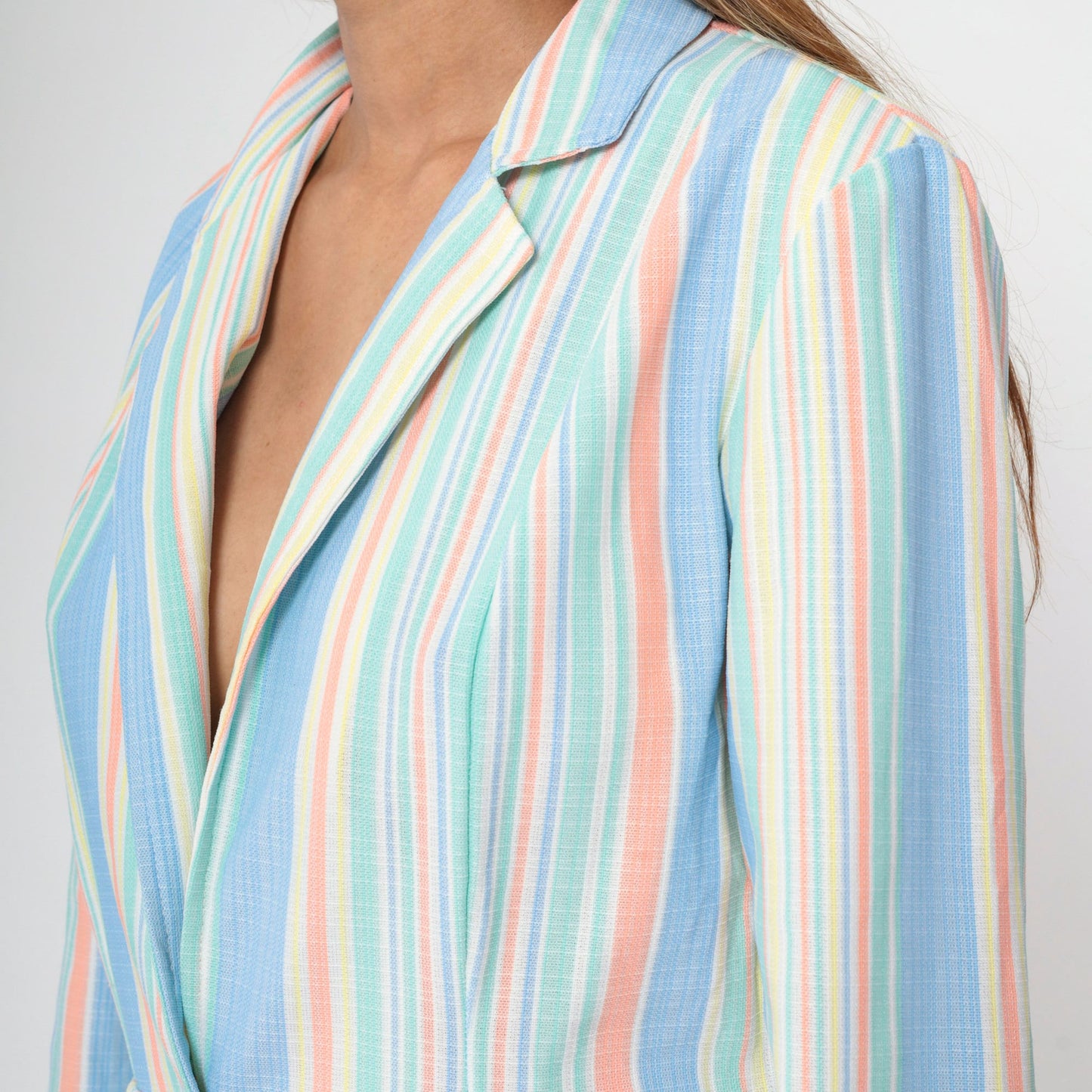 70s Beeline Fashions Pastel Striped Blazer Notched Collar Medium