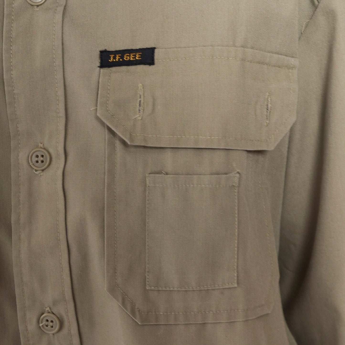 90s Utility Shirt Khaki Military Style Button Up Long Sleeve Medium