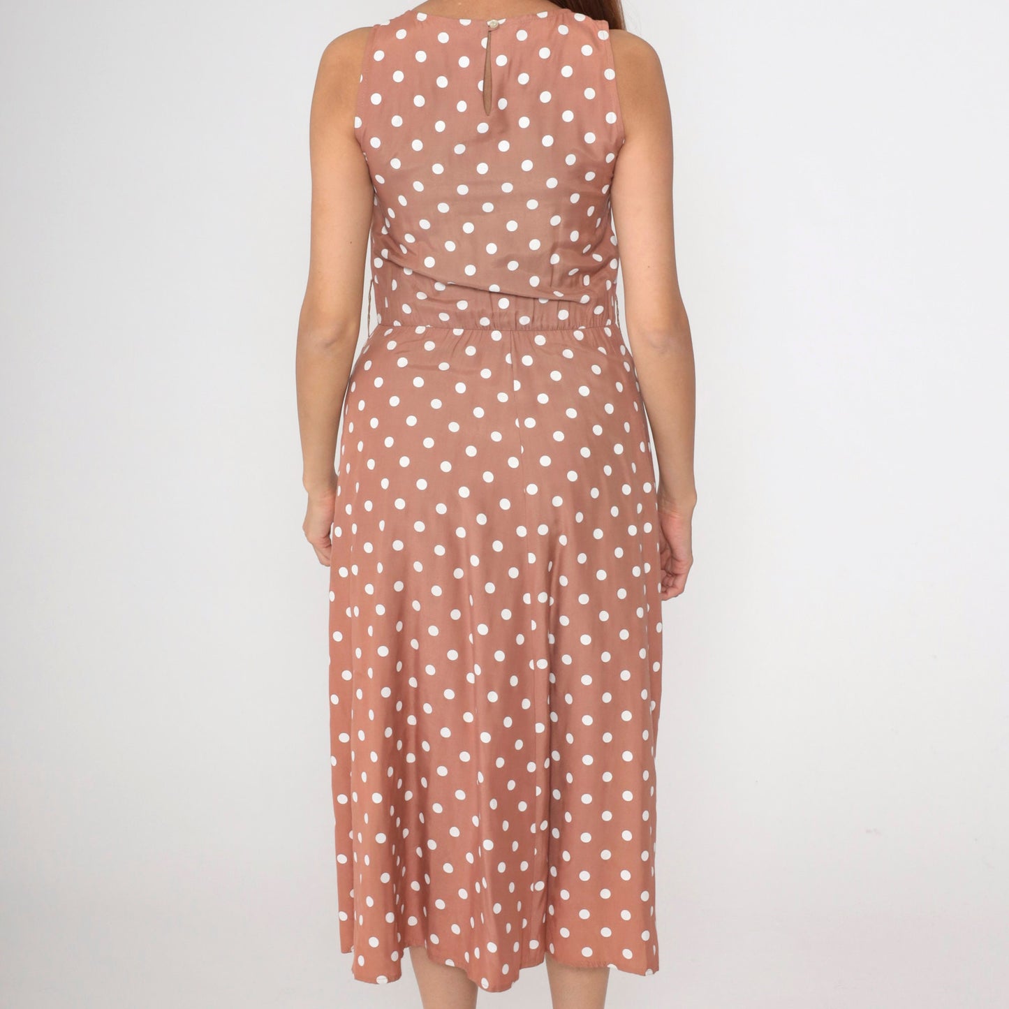 80s My Michelle Mocha Polka Dot Midi Sundress High Waist Sleeveless Extra Small