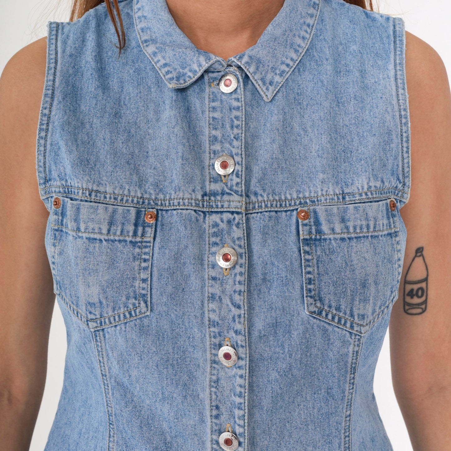 90s Denim Romper Keyhole Back Sleeveless Playsuit Small