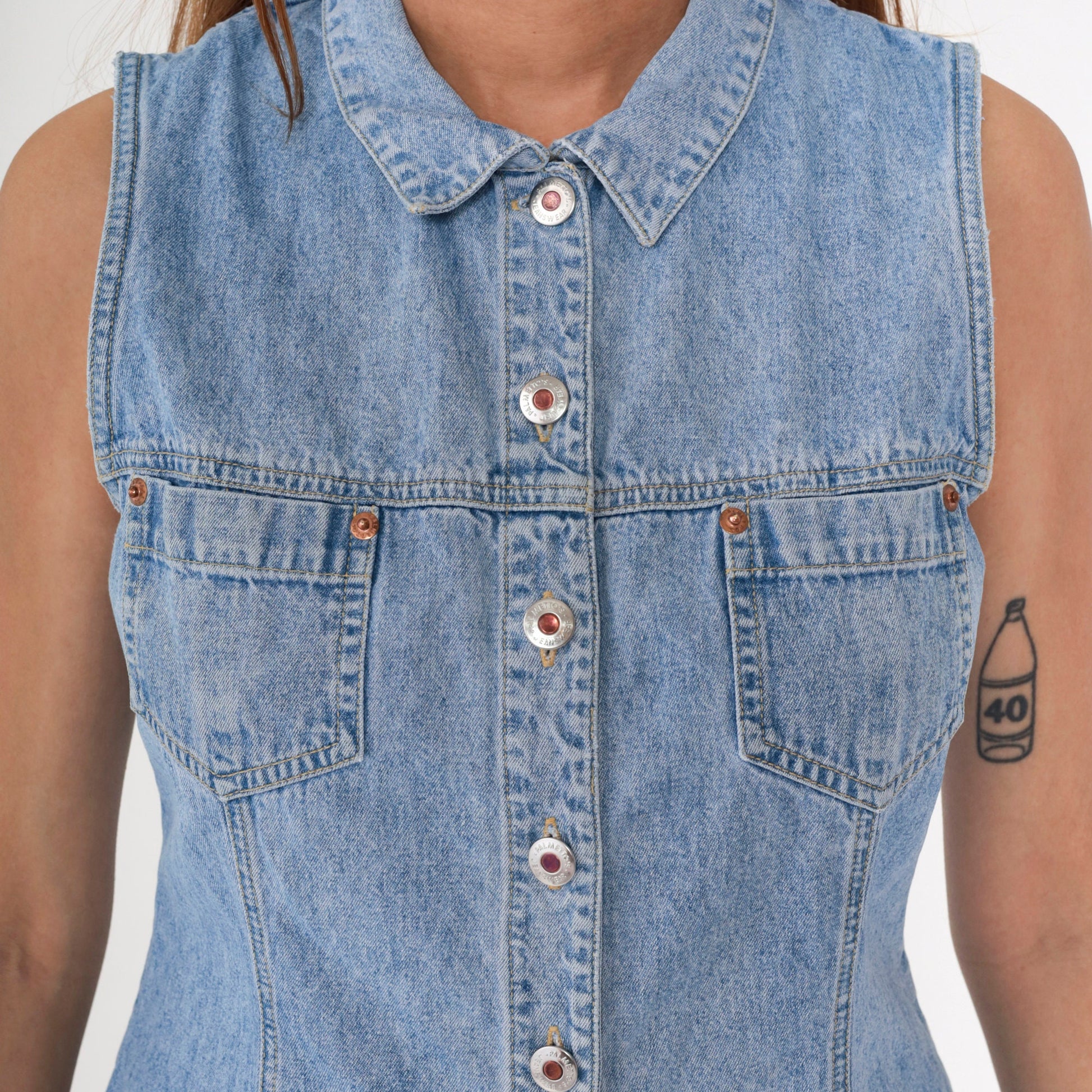 90s Denim Romper Keyhole Back Sleeveless Playsuit Small