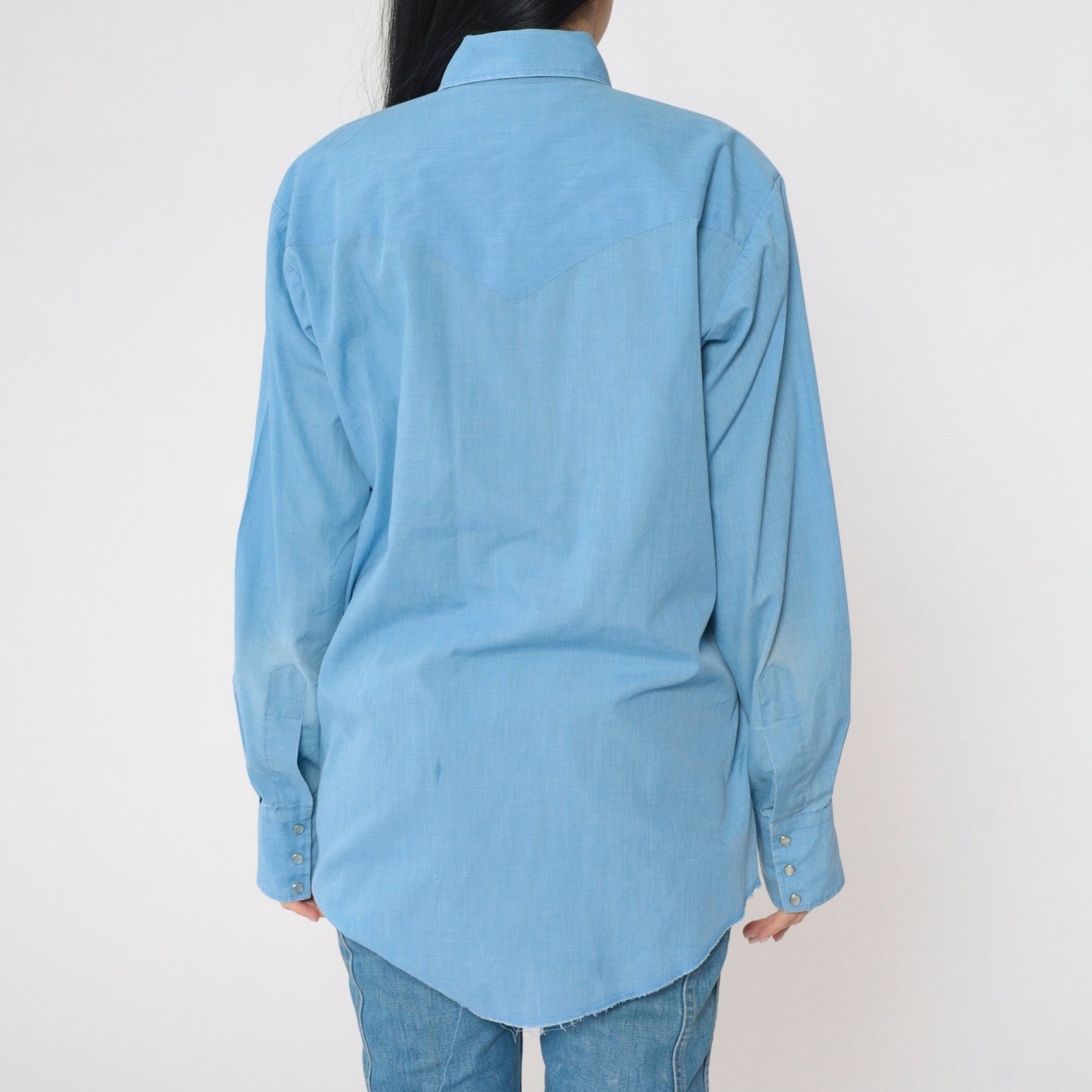 80s Blue Pearl Snap Western Shirt Men's Medium Long Sleeve Button Up