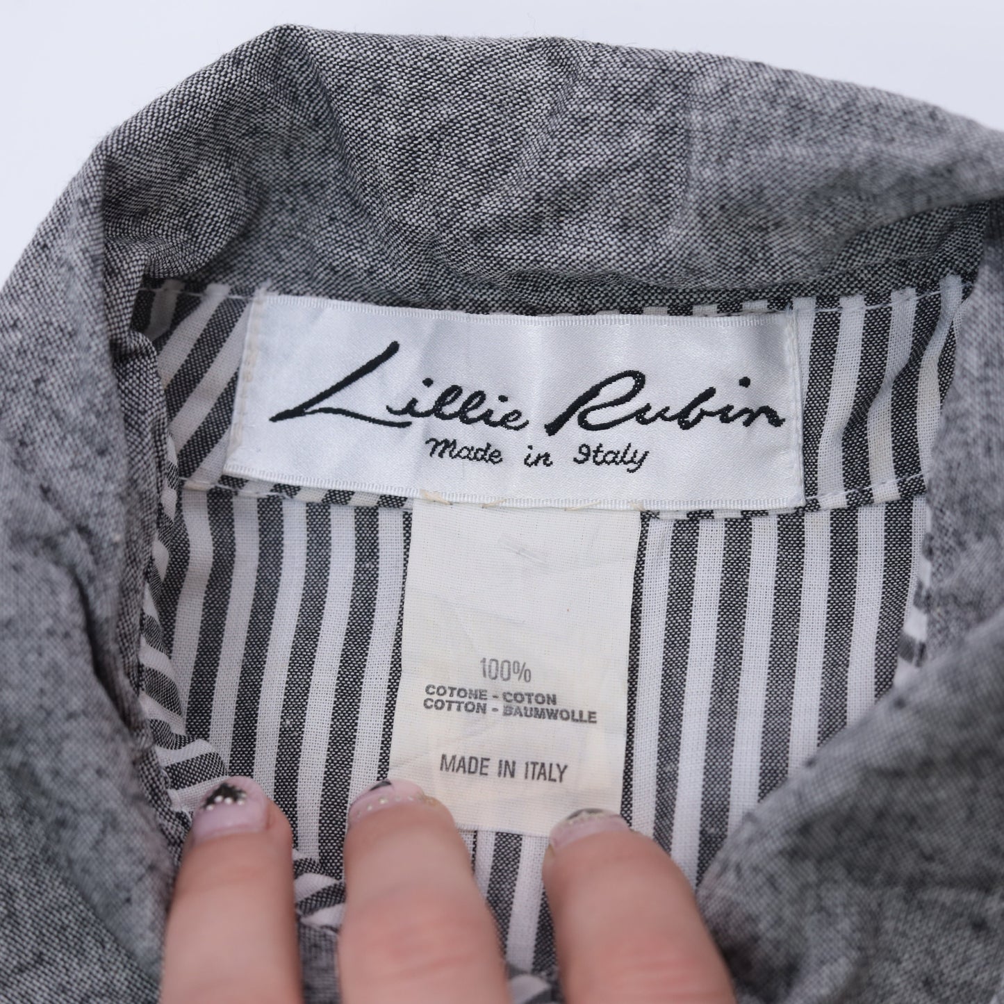 90s Lillie Rubin Western Fringe Shirt Grey Cotton Button-Up Large L