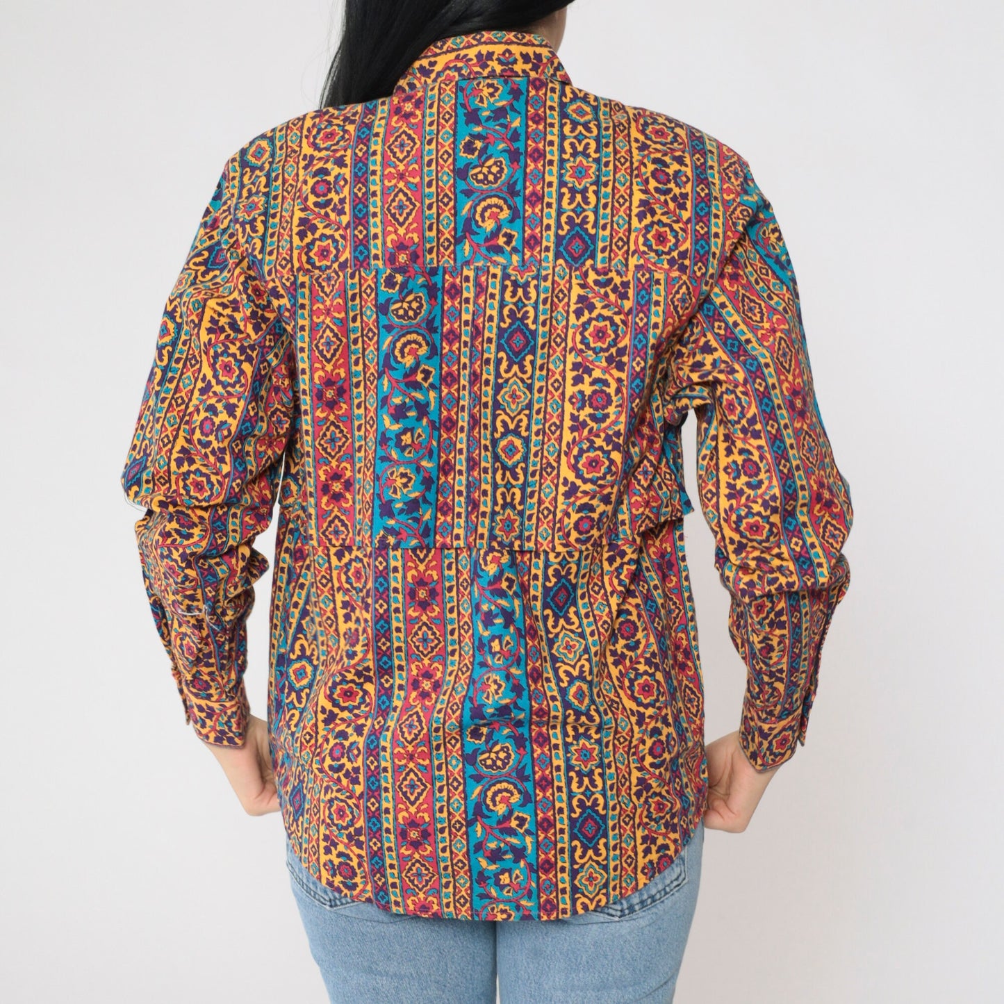 90s Frontier Series Western Floral Button Up Shirt Concho Medium
