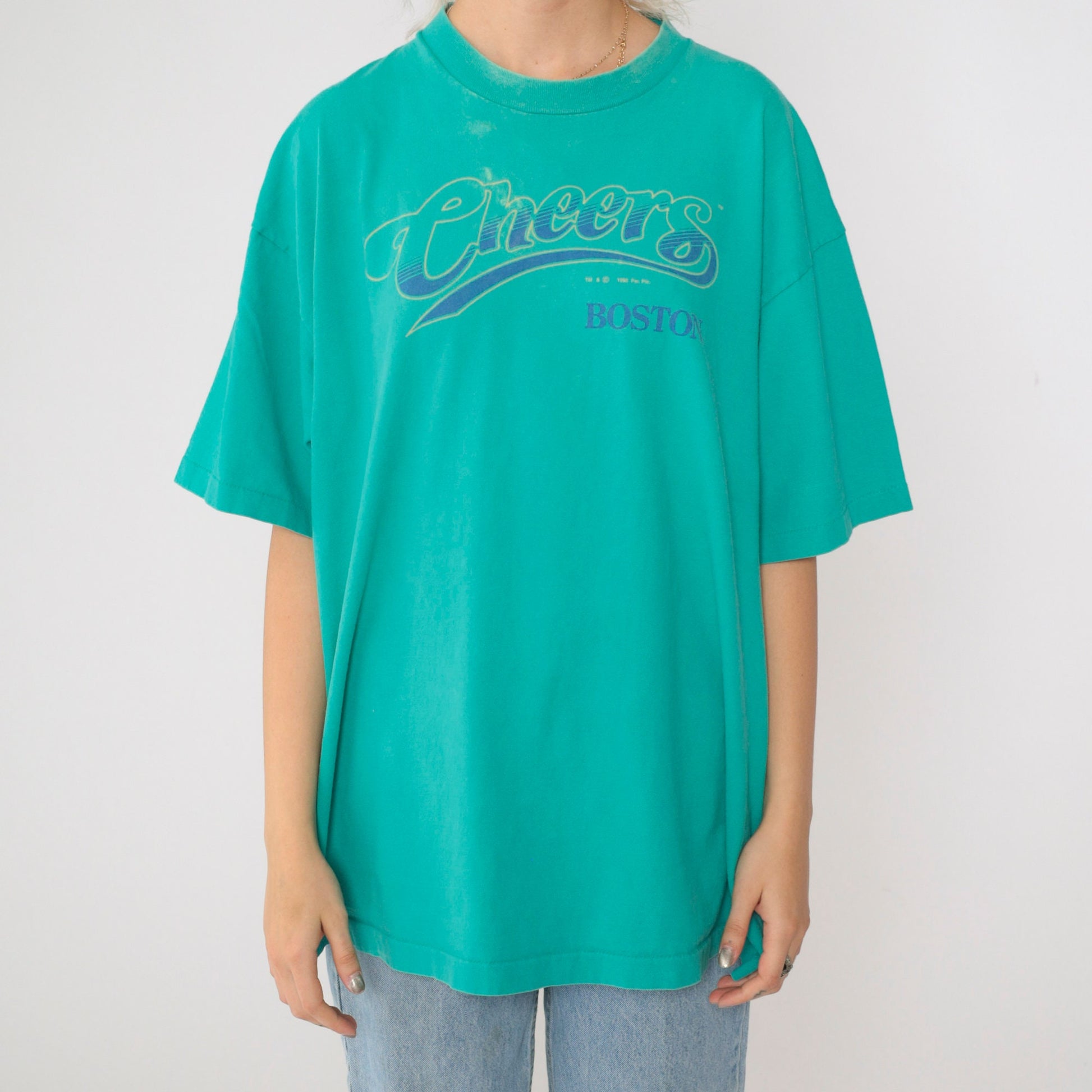 90s Cheers Boston Graphic T-Shirt Turquoise Green Single Stitch Extra Extra Large XXL
