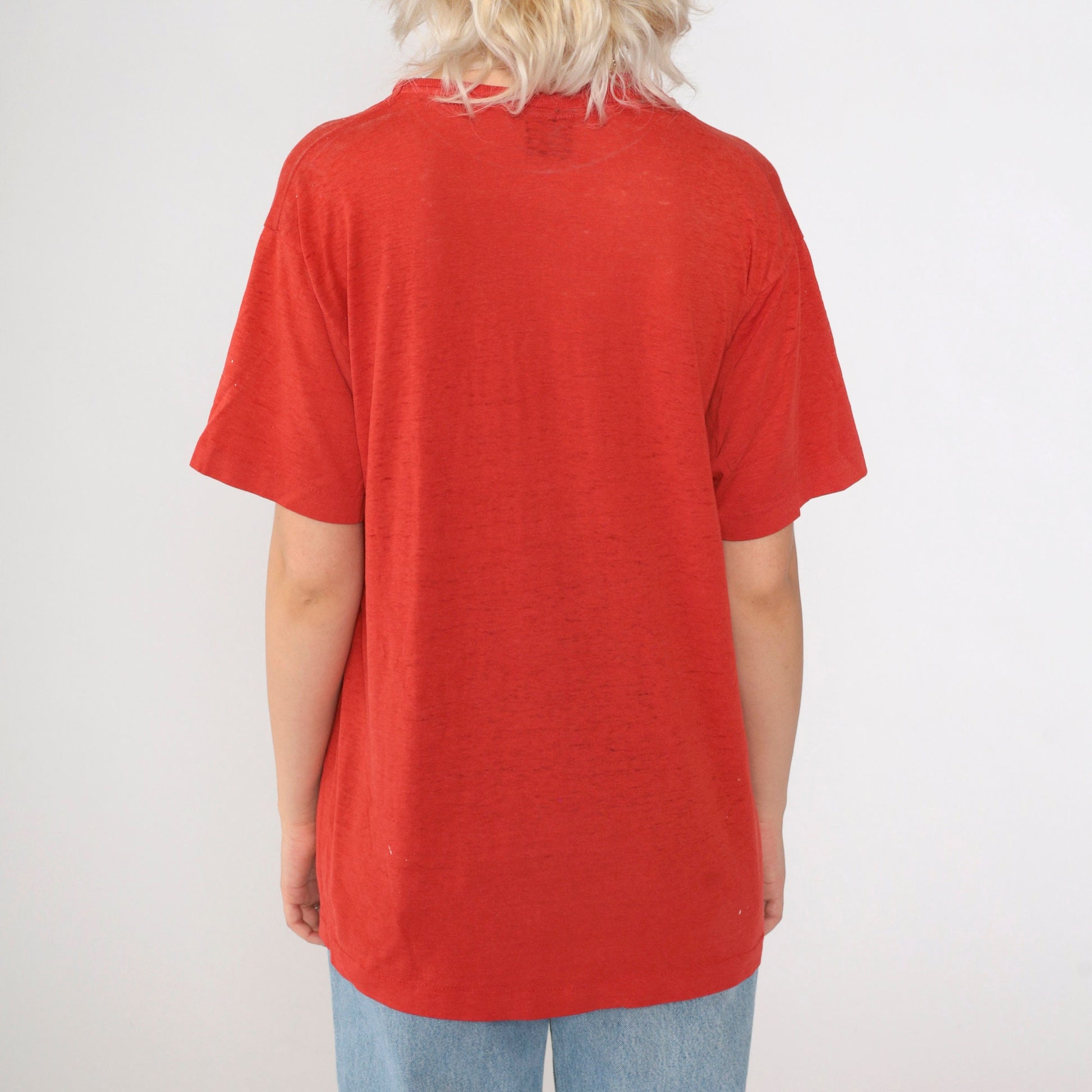 80s Corpus Christi Army Depot Helicopter Graphic T-Shirt Red Screen Stars Medium