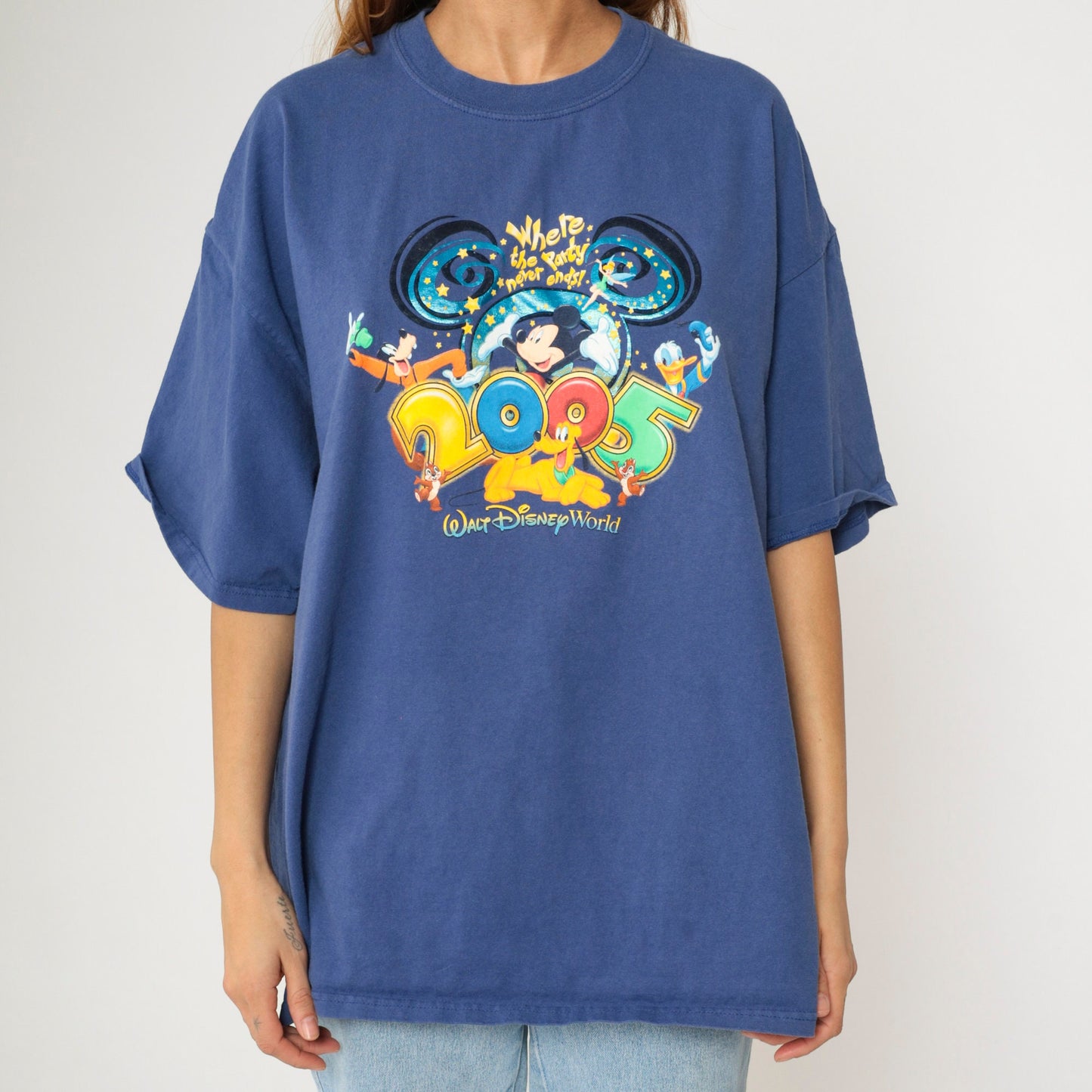 00s Walt Disney World Mickey Mouse Goofy Donald Duck Pluto Graphic Tee Blue Extra Extra Large XXL