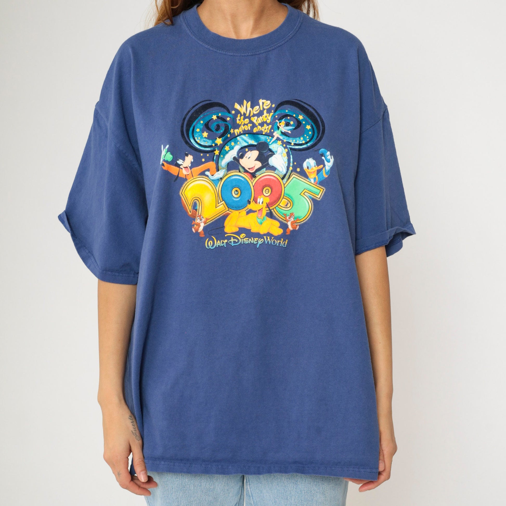 00s Walt Disney World Mickey Mouse Goofy Donald Duck Pluto Graphic Tee Blue Extra Extra Large XXL