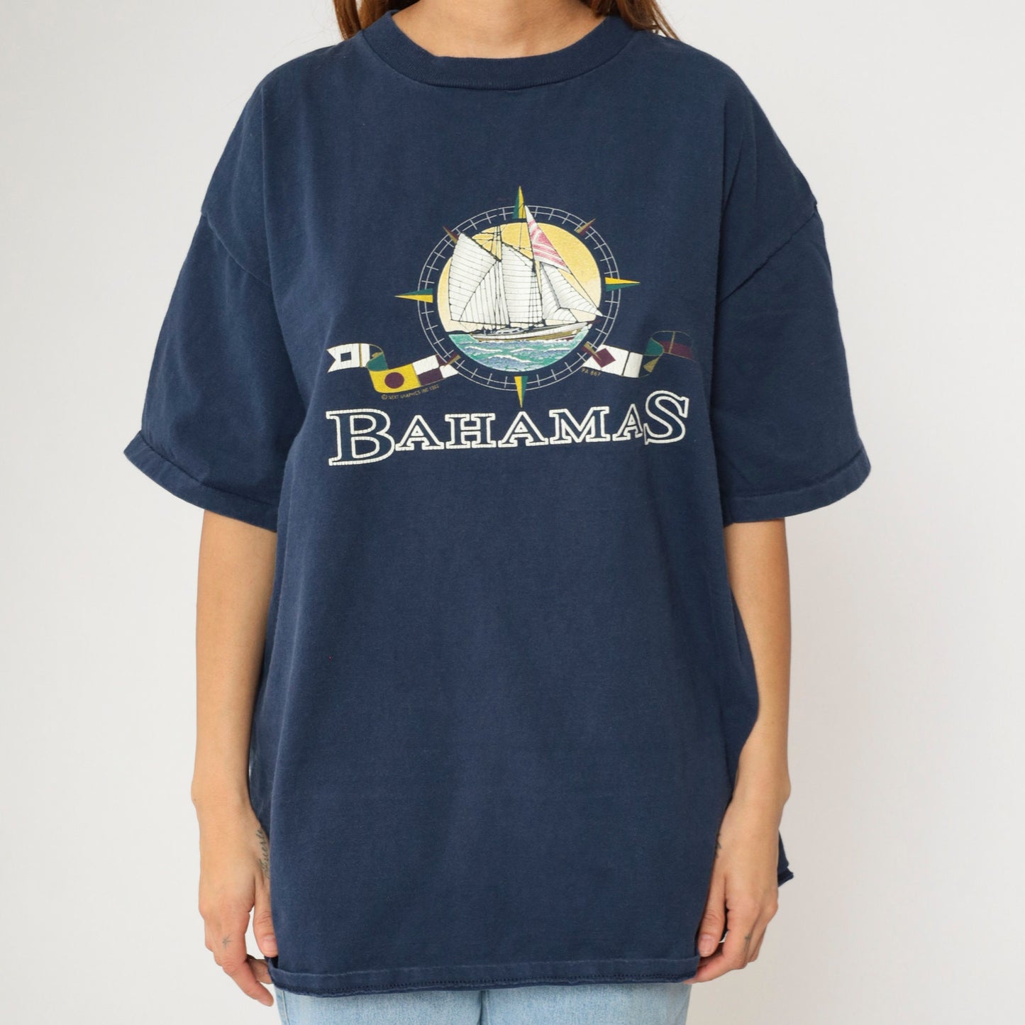 90s Bahamas Sailboat Graphic T Shirt Cotton Nautical Flag Tee Extra Extra Large XXL