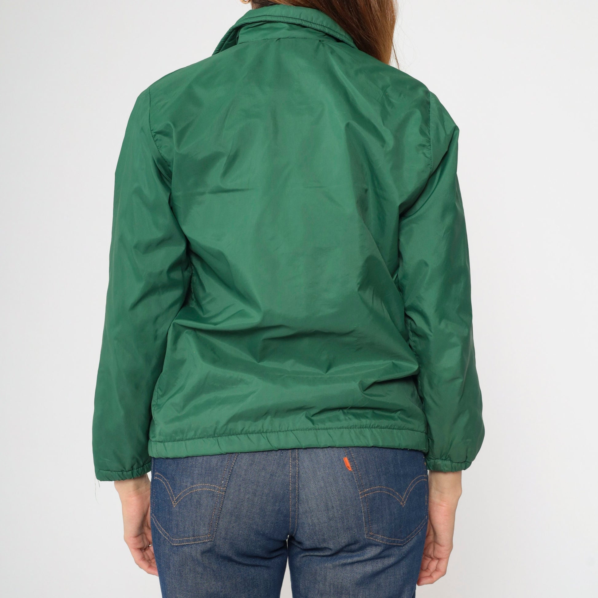 70s Payson High School Band Windbreaker Green Nylon Fleece Lined Youth Large