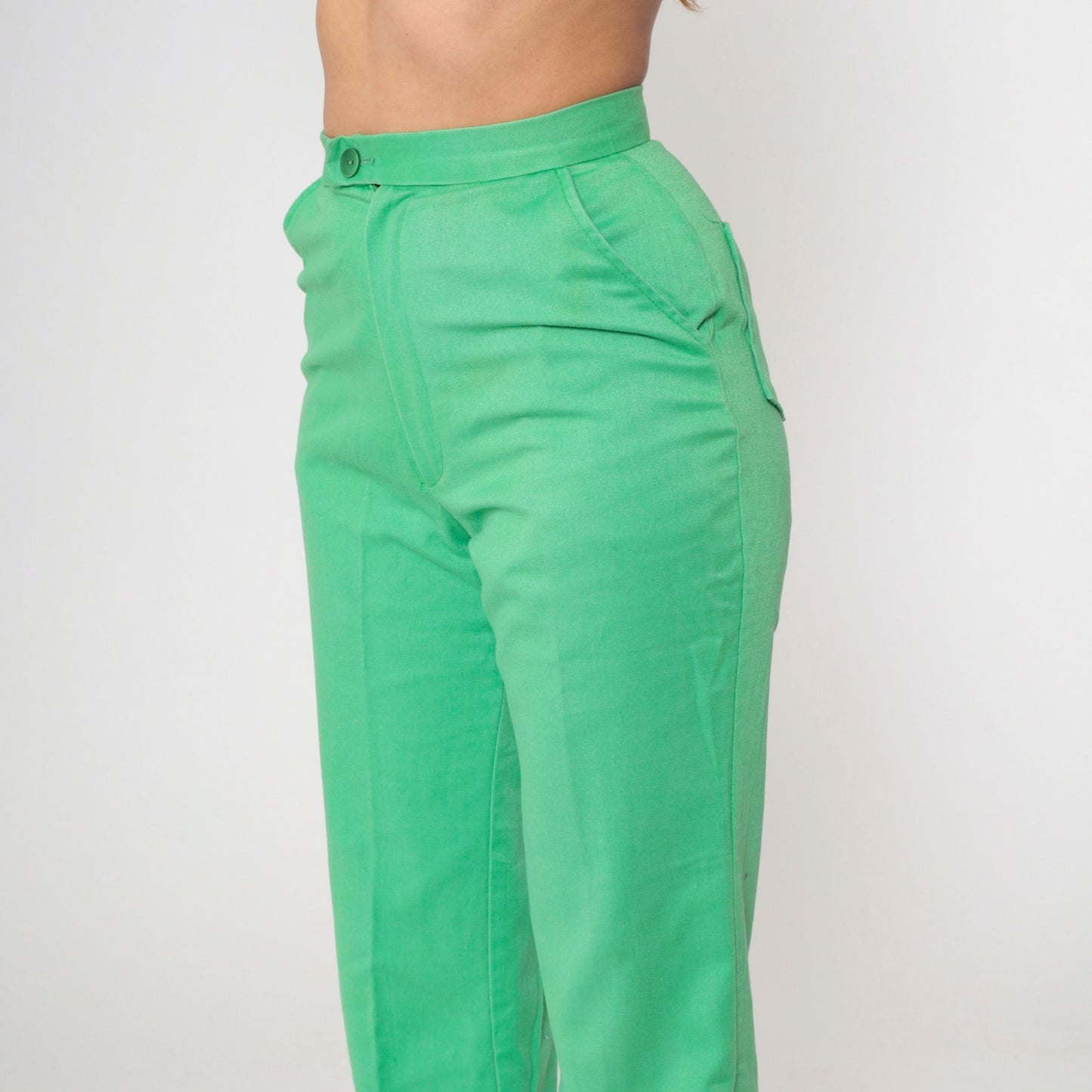 70s Girl Scouts Green High-Waisted Straight Leg Trousers Small