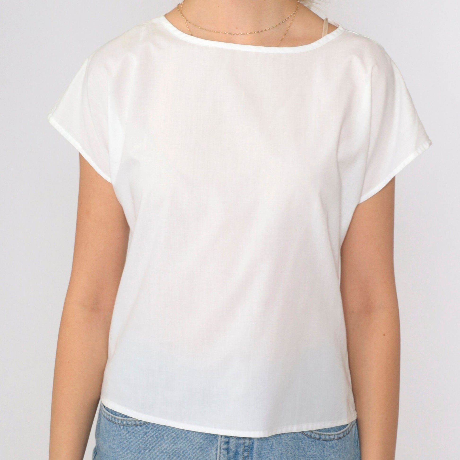 90s White Cap Sleeve Blouse Semi-Sheer Cotton Small