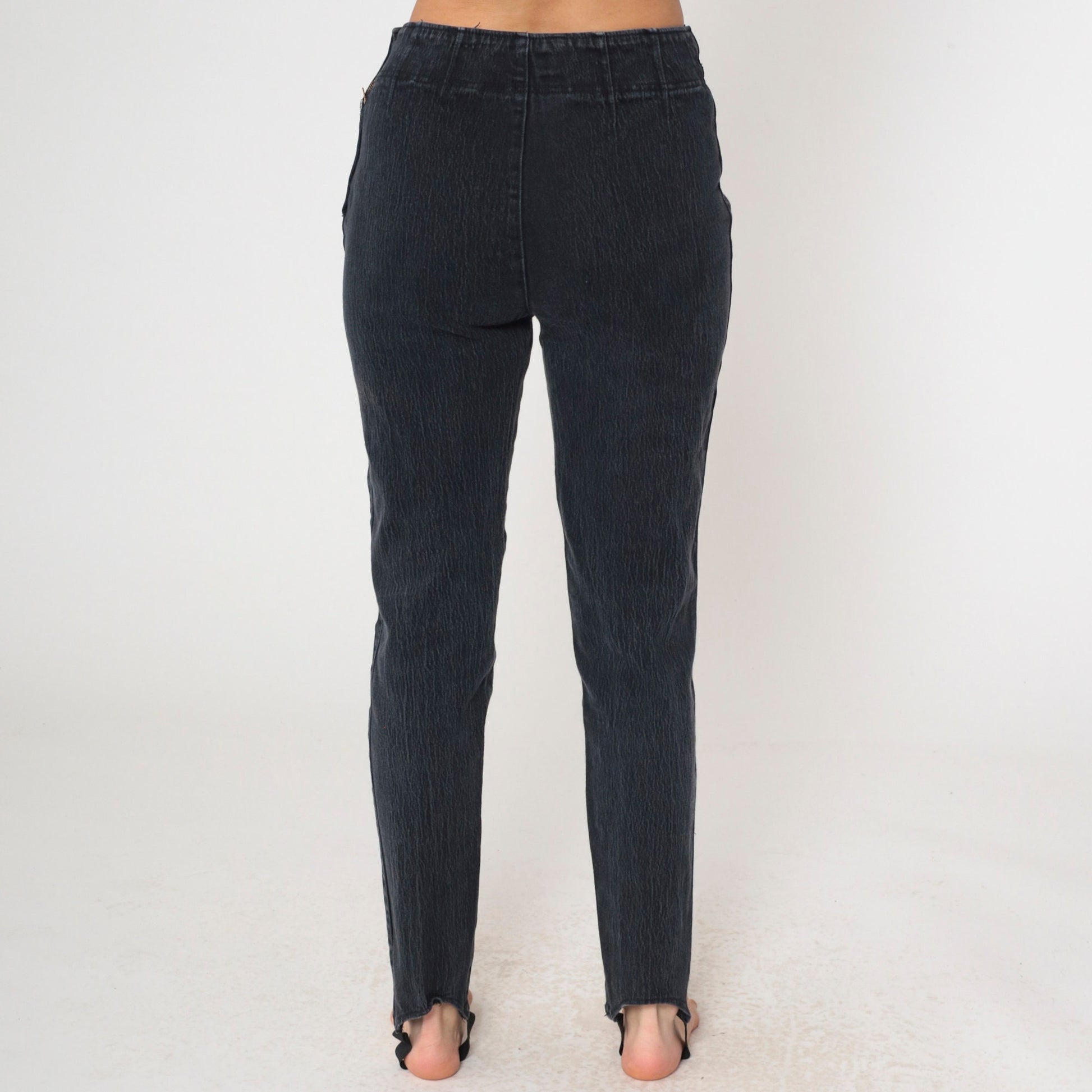 90s Anchor Blue Black Stirrup Jeans High-Waisted Skinny Medium