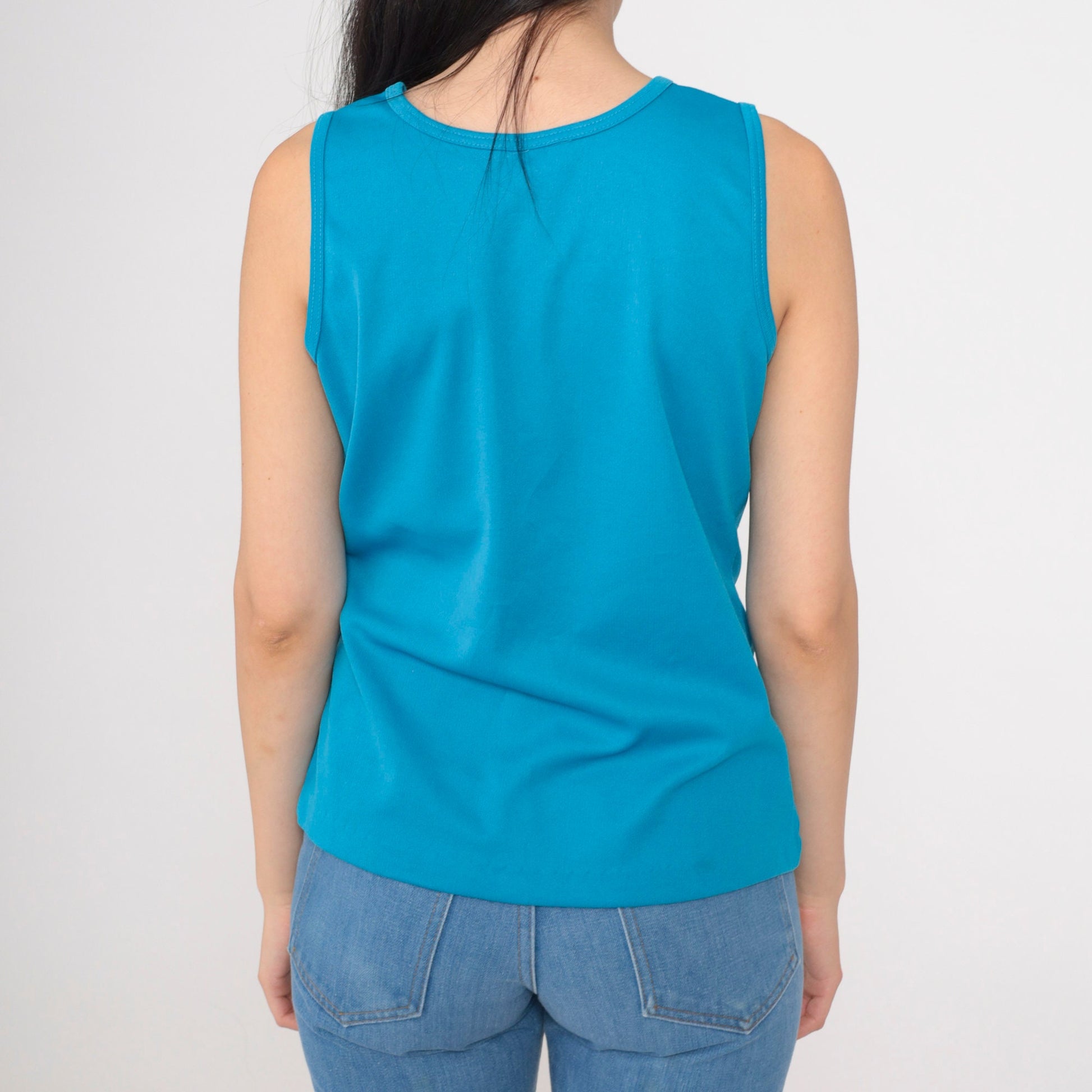 70s Sears Tank Top Bright Blue Scoop Neck Sleeveless Small S
