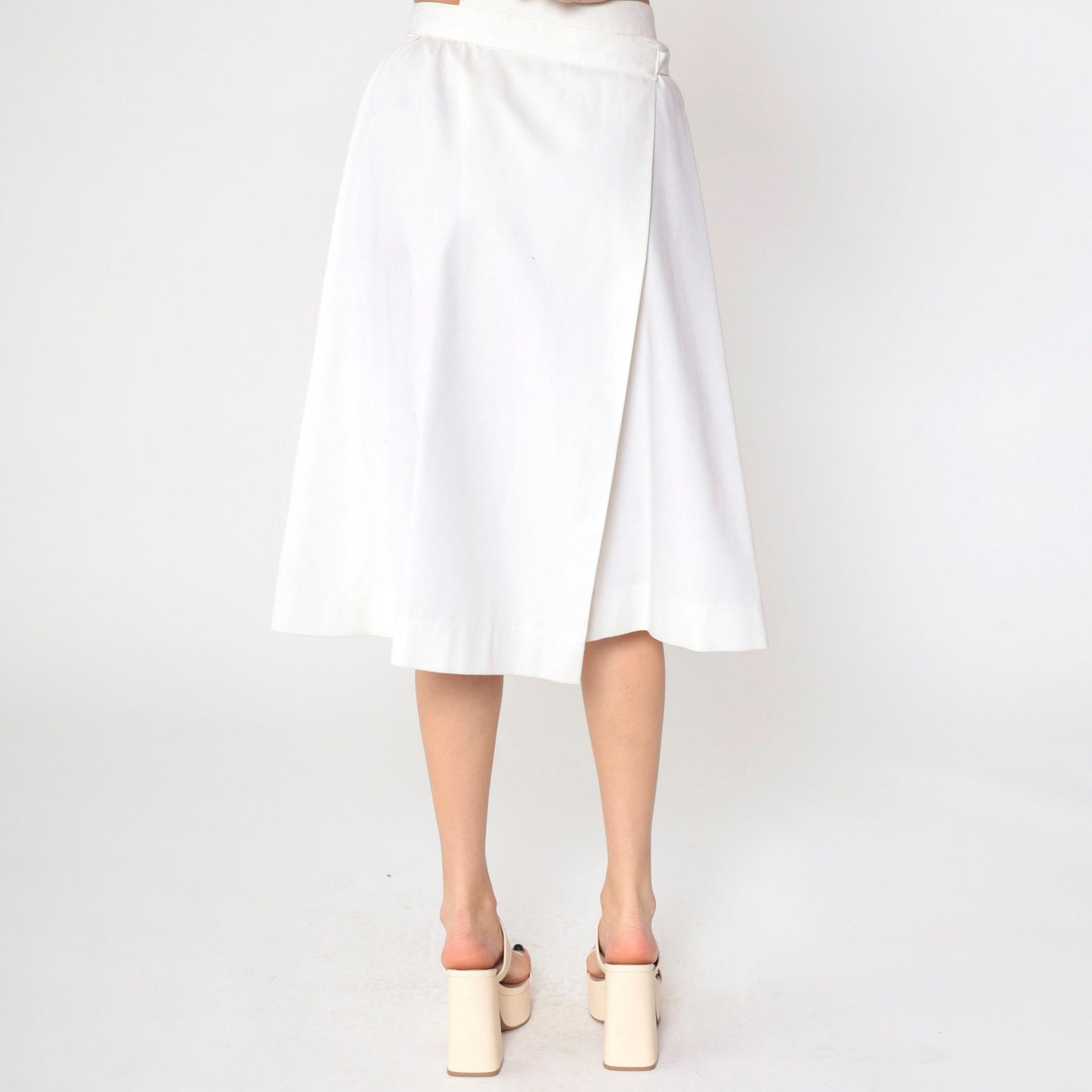 70s Nautical Wrap Skirt White Sailboat Pocket Midi High Waist Small