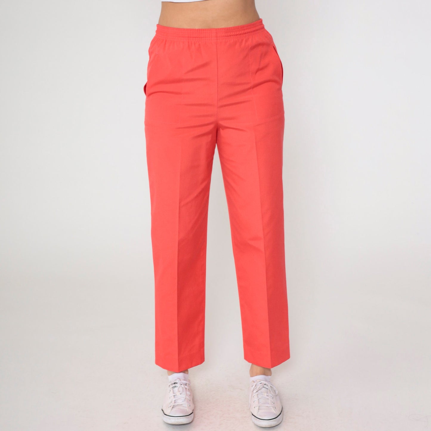 80s Coral Straight Leg Elastic Waist Trousers High Rise Small Medium