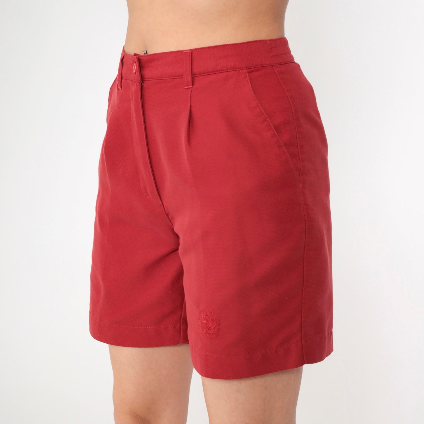 00s Makaha Valley Country Club Red Pleated High-Waist Shorts Small