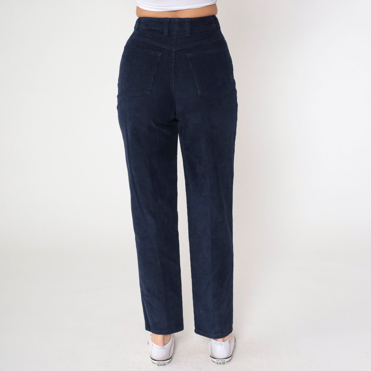 90s Talbots Navy Corduroy High-Waist Trousers Straight Leg Small 4