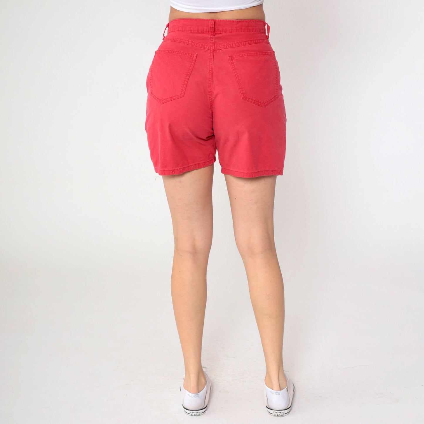 90s Red Pleated High-Waist Shorts Cotton Trouser Small