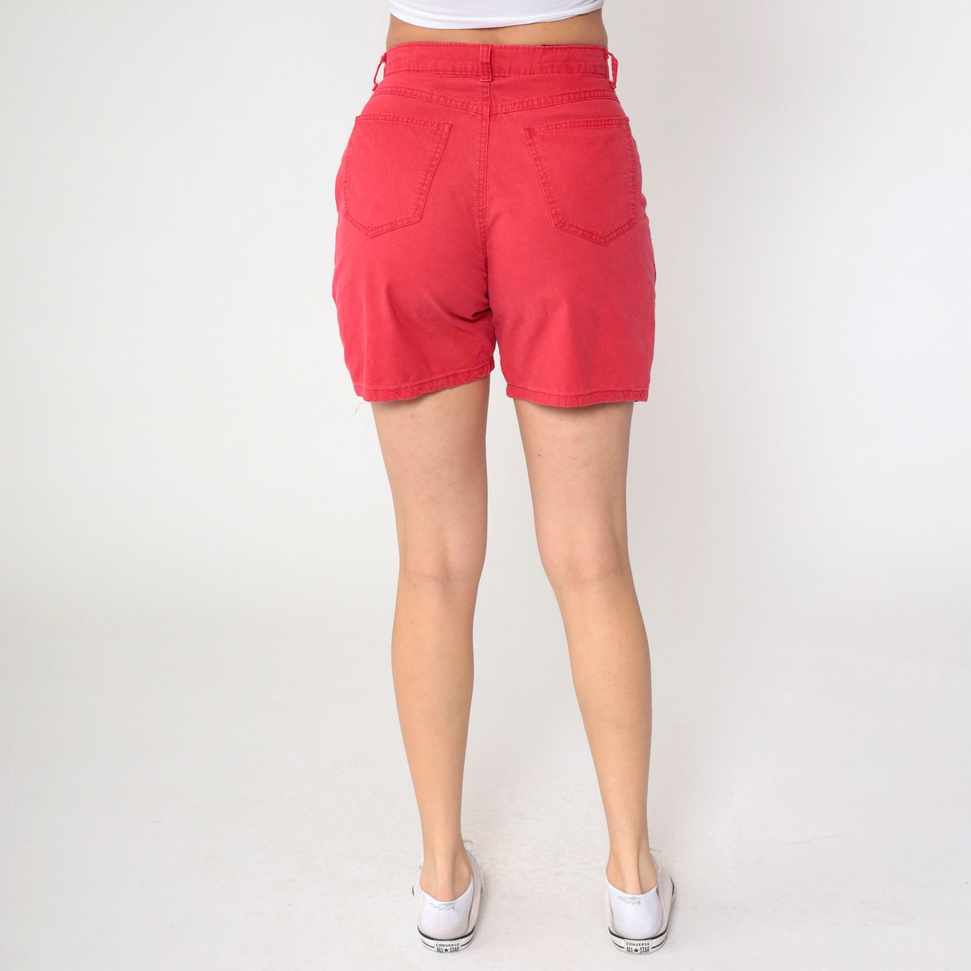 90s Red Pleated High-Waist Shorts Cotton Trouser Small