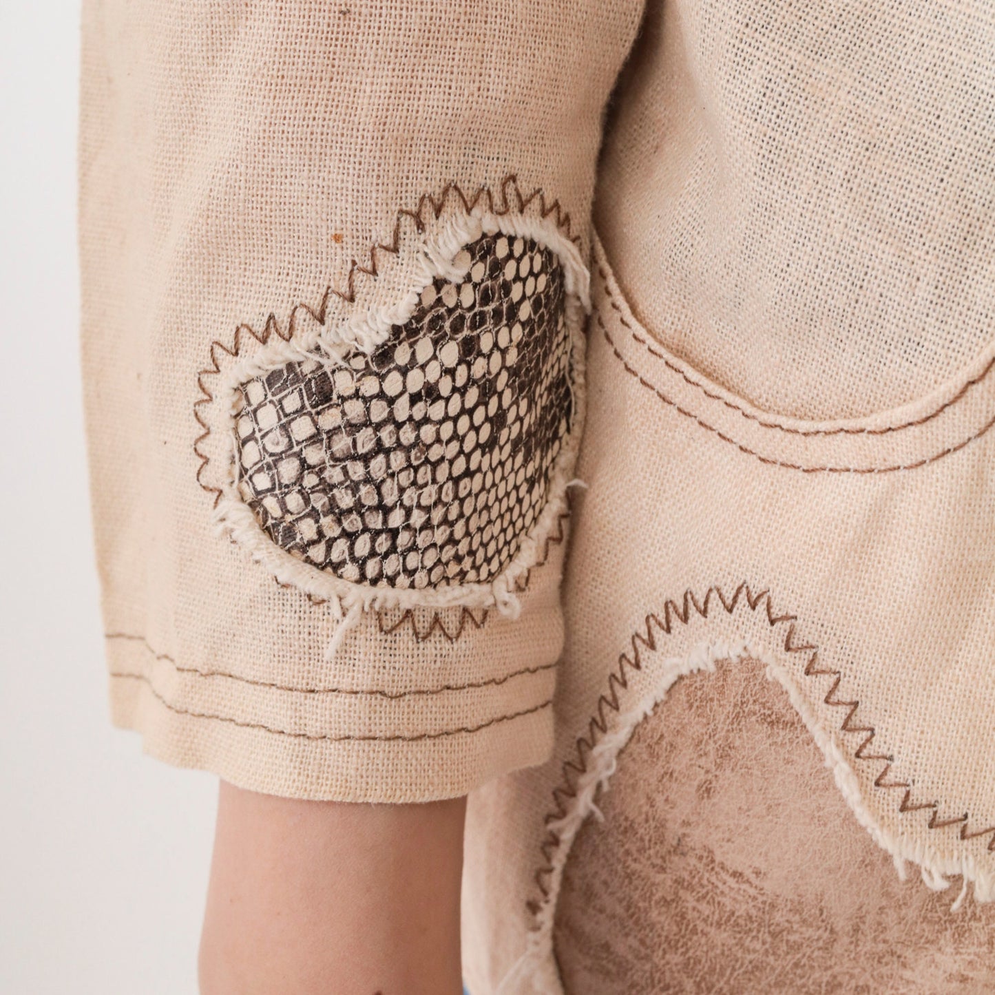 90s Patchwork Blazer Beige Animal Print Patch Jacket Extra Small XS