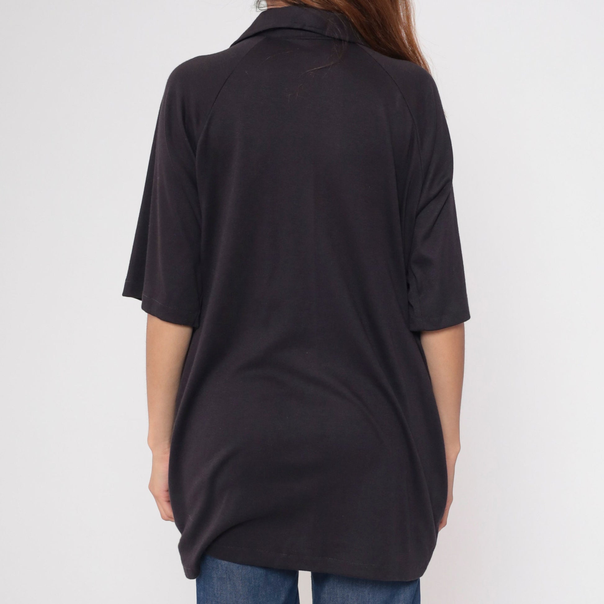 70s Don Loper Black Polo Shirt Raglan Sleeve Half Button Collared Plus Size XXL