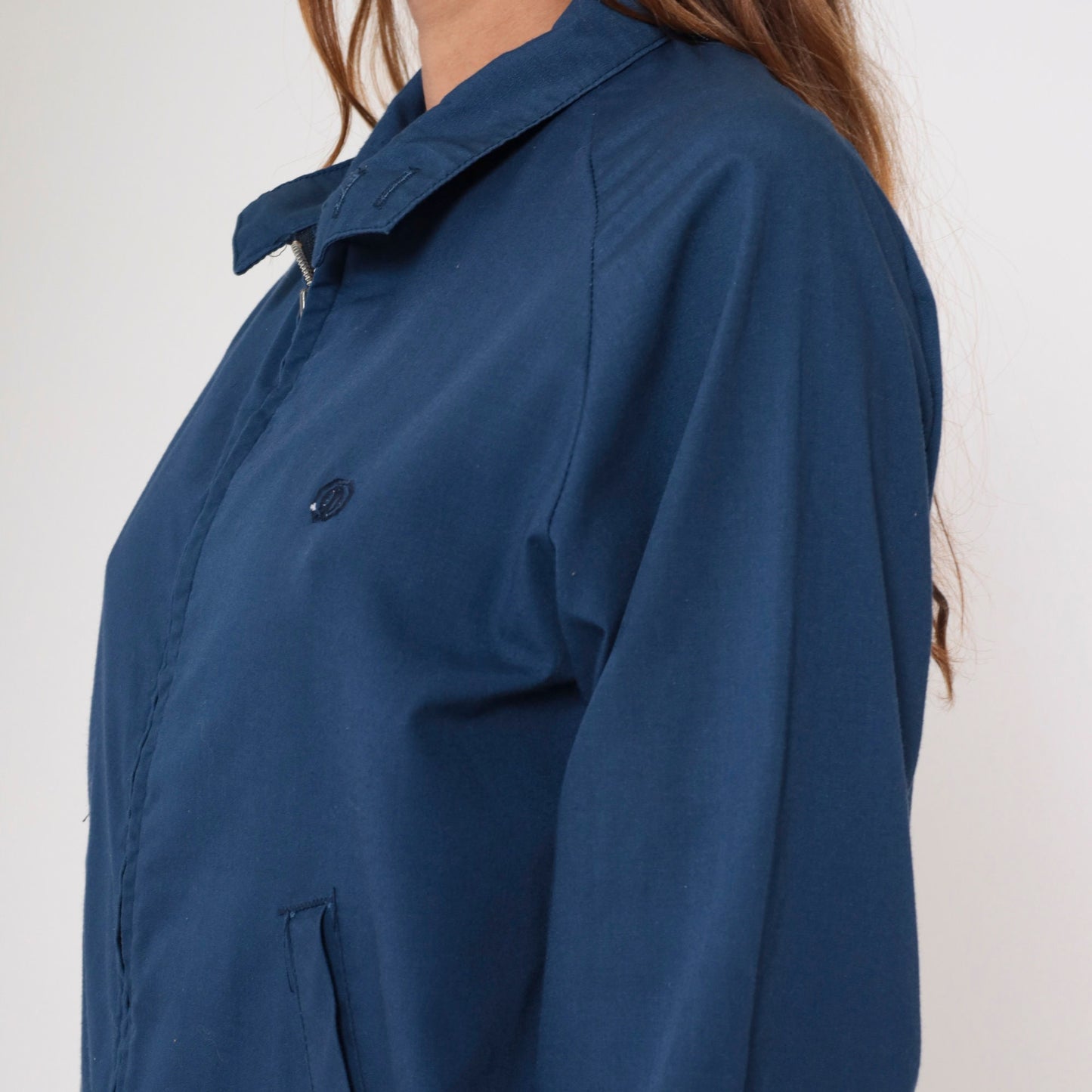 80s Navy Windbreaker Jacket Embroidered Crest Raglan Zip Medium