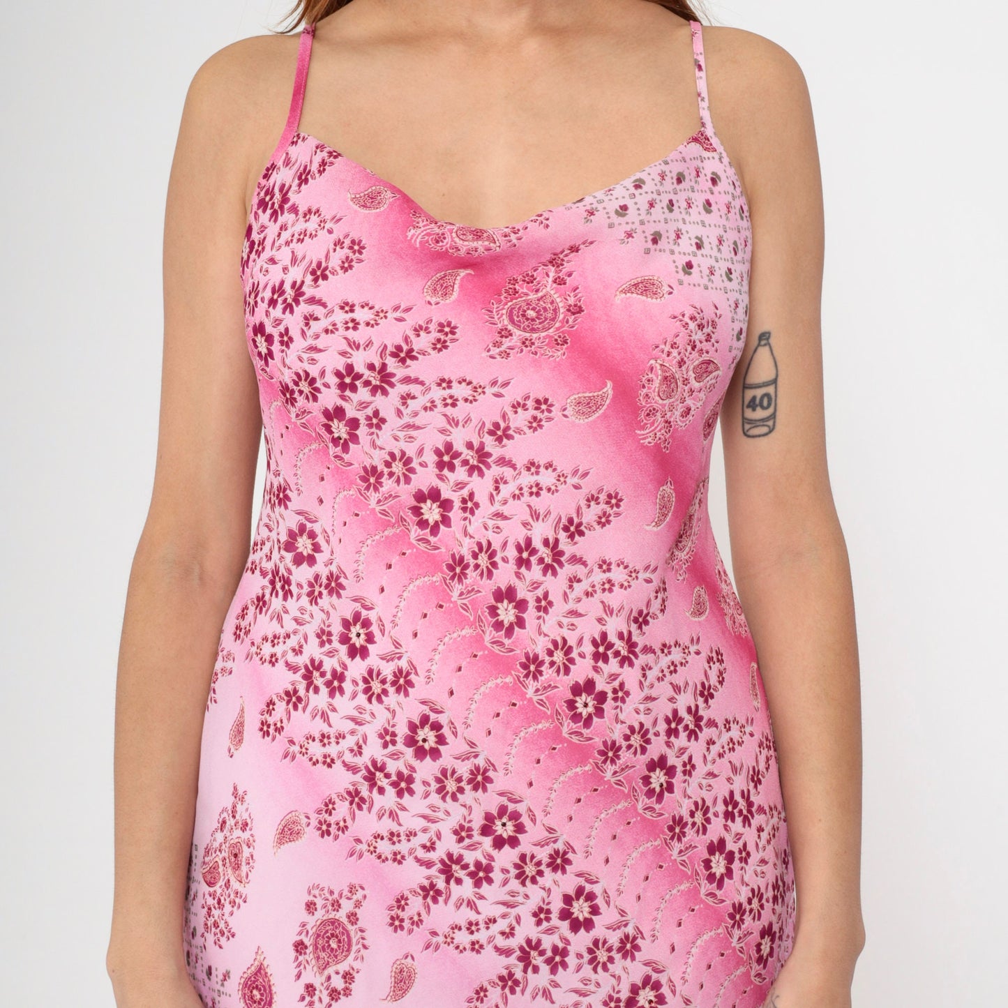 00s Pink Floral Paisley Spaghetti Strap Midi Dress Medium
