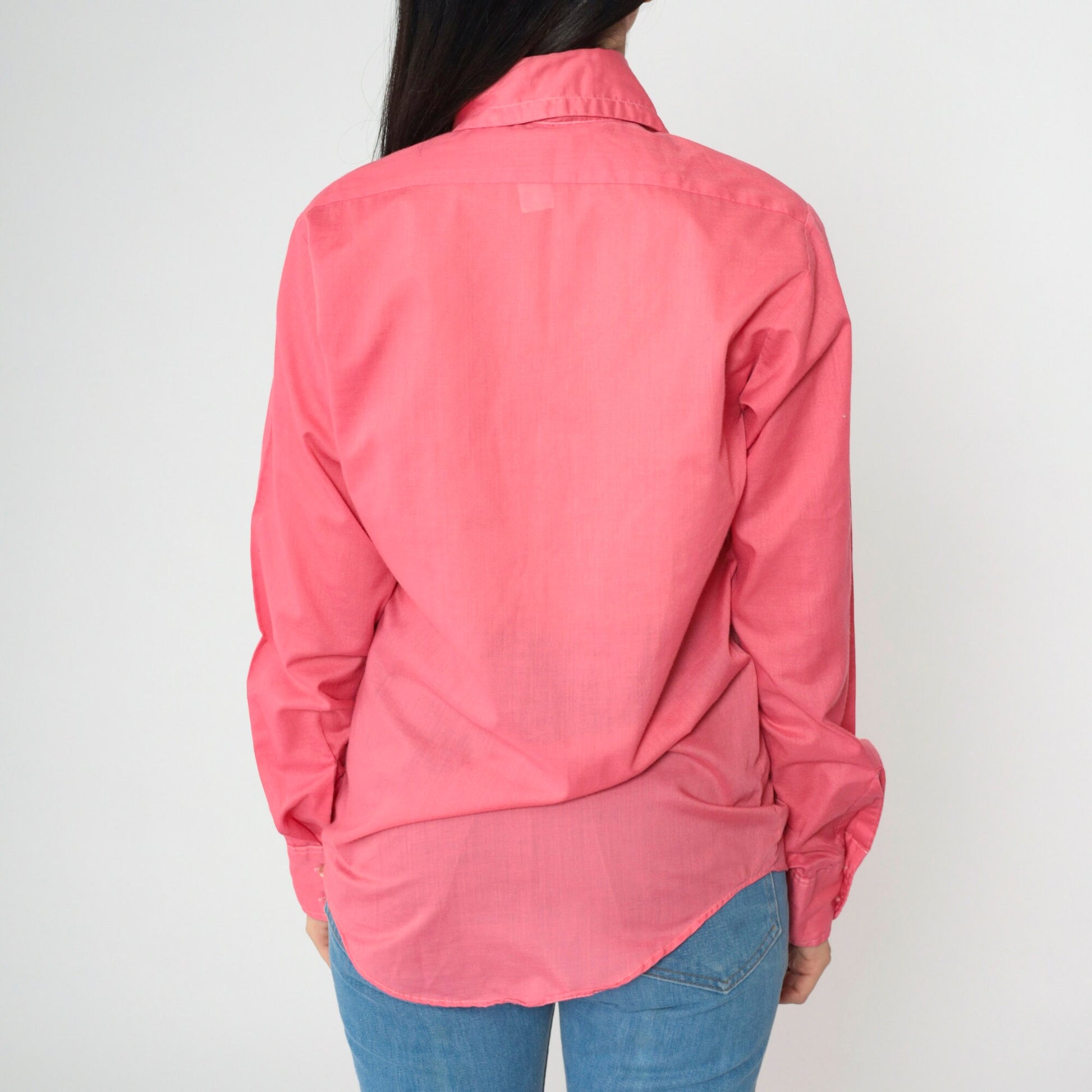 70s Cambridge Pink Dagger Collar Button-Up Shirt Long Sleeve Small