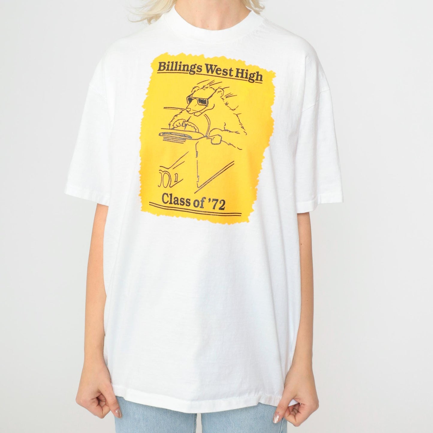 90s Billings West High School Class of '72 Reunion Bear Graphic Tee White Large