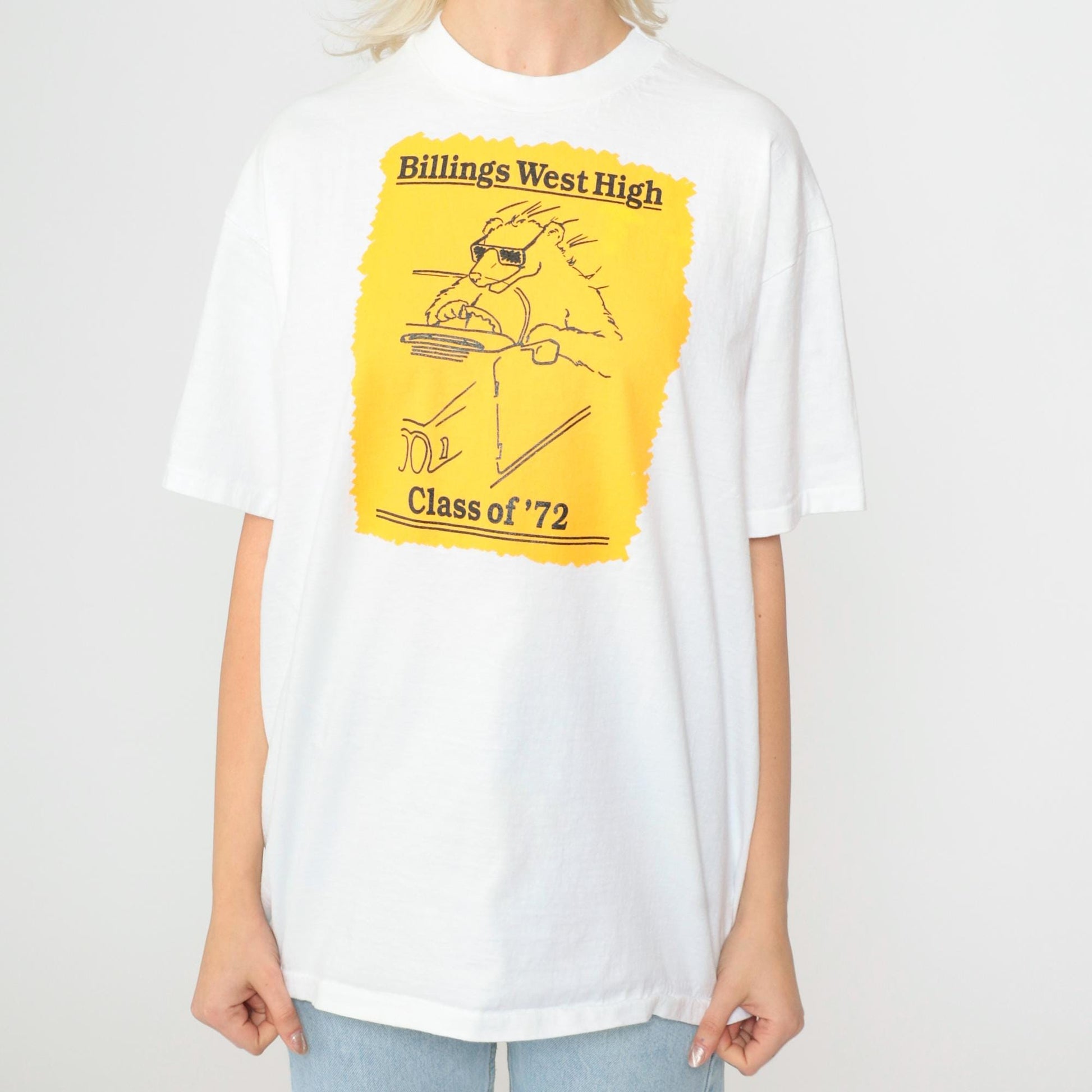 90s Billings West High School Class of '72 Reunion Bear Graphic Tee White Large