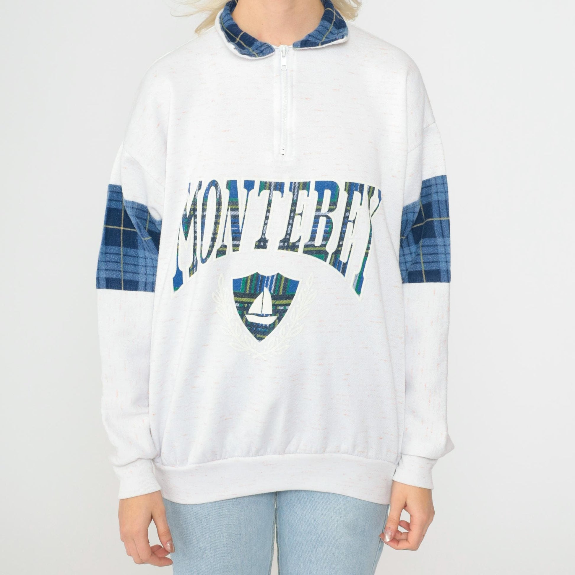 90s Monterey California Sailboat Quarter Zip Sweatshirt White Medium