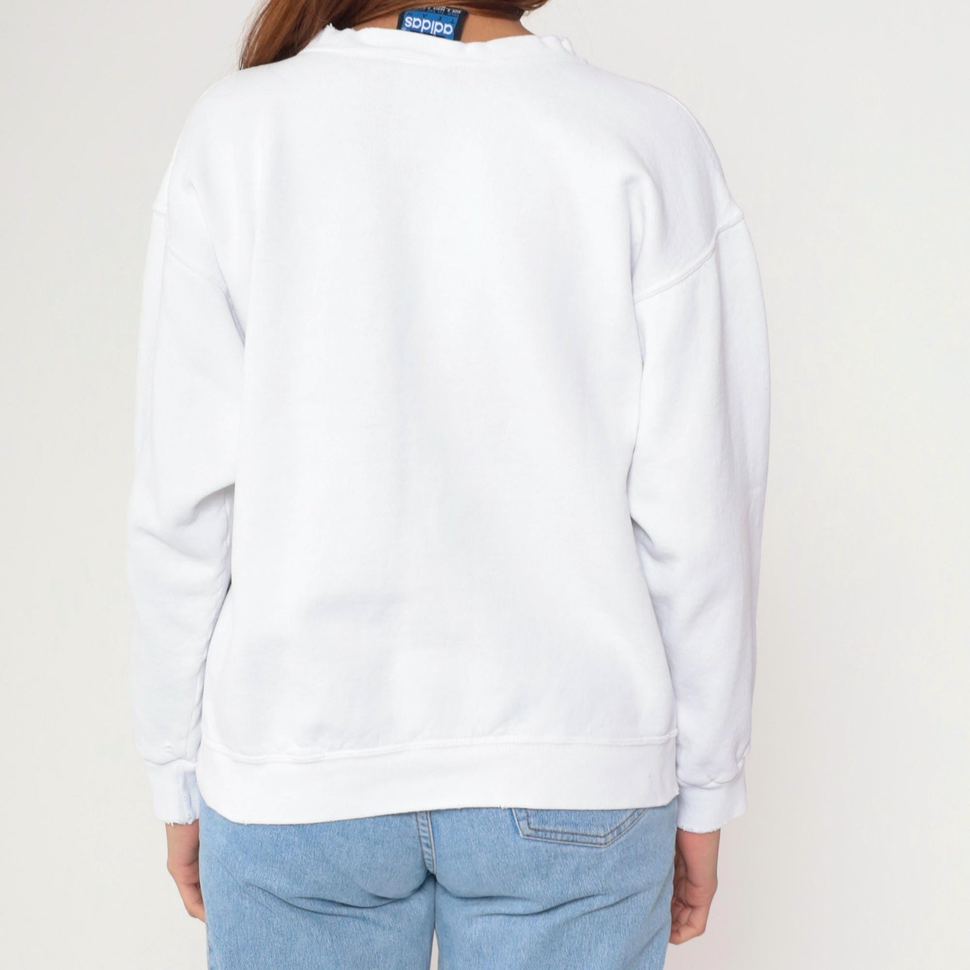 90s Adidas White Embroidered Logo Crewneck Sweatshirt Small