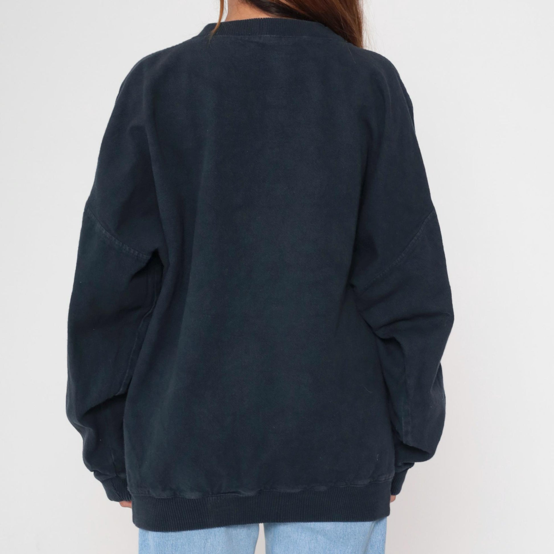 90s Vancouver Indigenous Embroidered Sweatshirt Faded Black Canada Crewneck XXL
