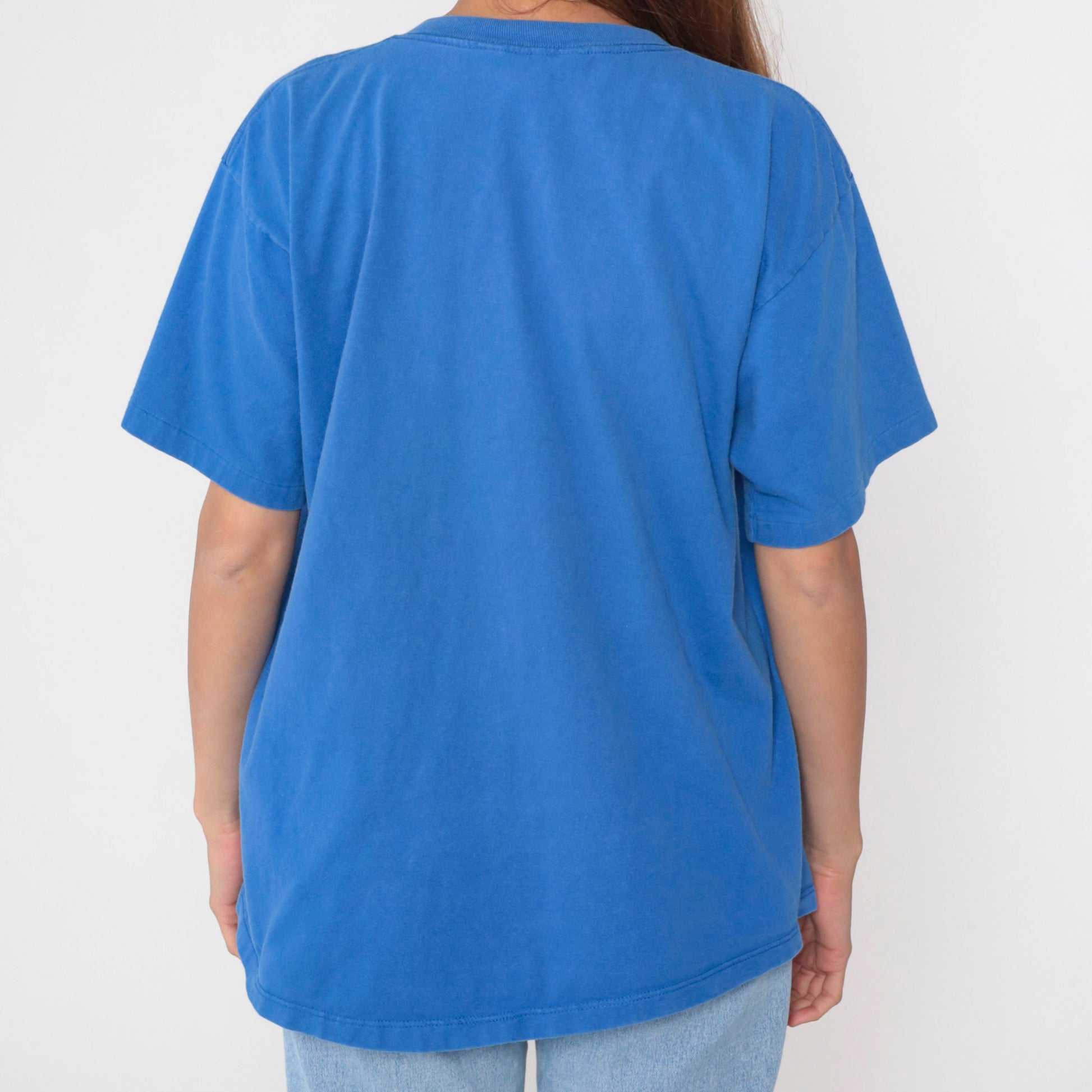 90s Boulder Junior Soccer Patch T-Shirt Blue Cotton Graphic Tee Large L