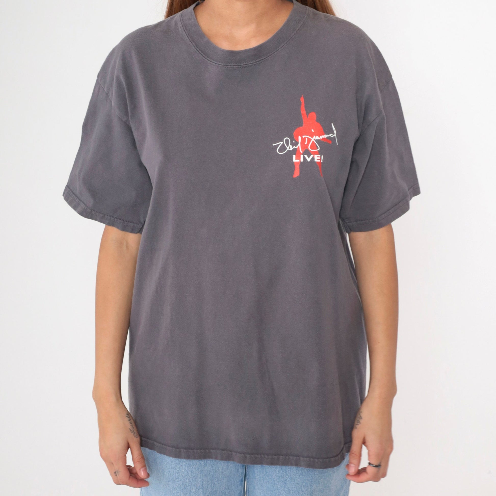 2001 Neil Diamond Concert Tee American Flag Tour Charcoal Grey Large