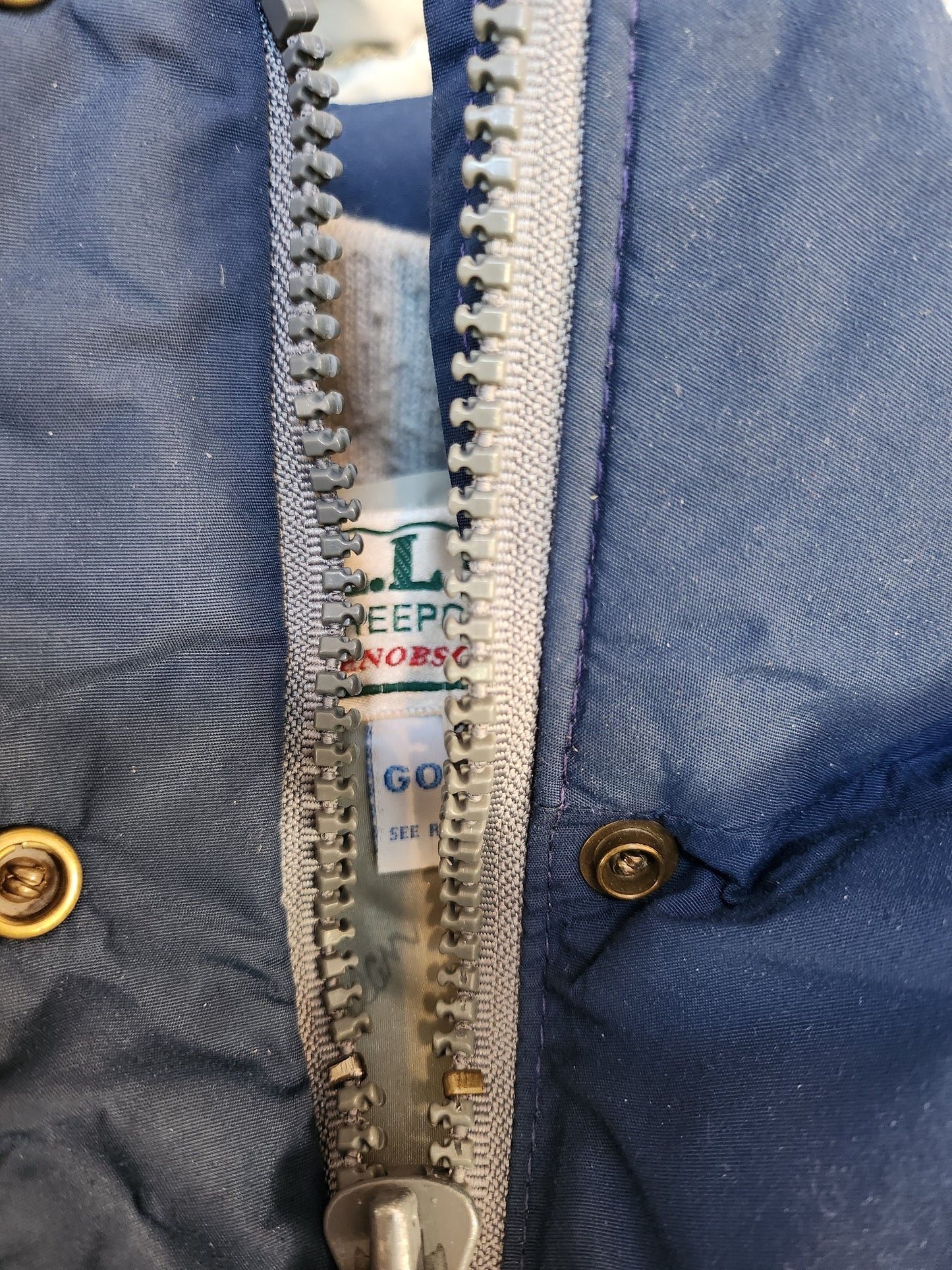 80s LL Bean Blue Goretex Down Puffer Ski Jacket Hood Small S