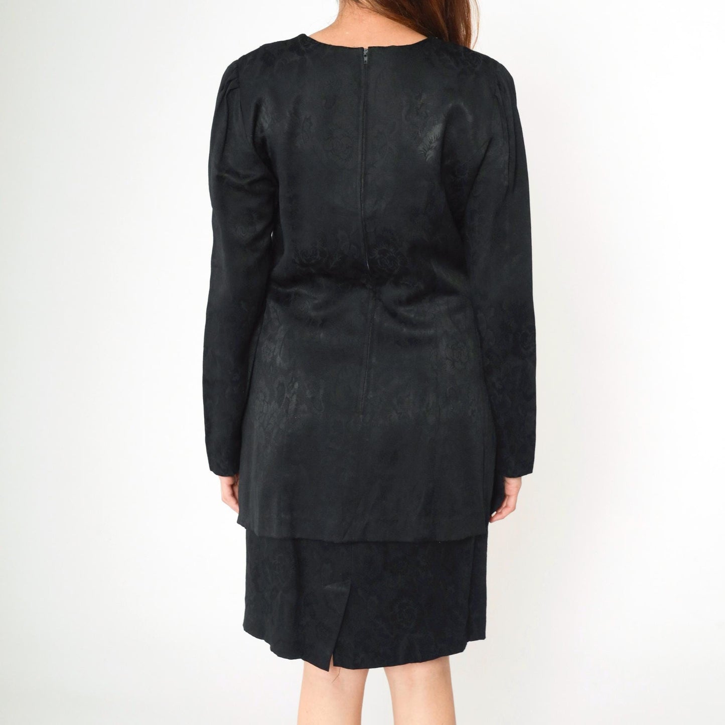 90s Black Mini Dress with Soutache Trim and Attached Jacket Small 6