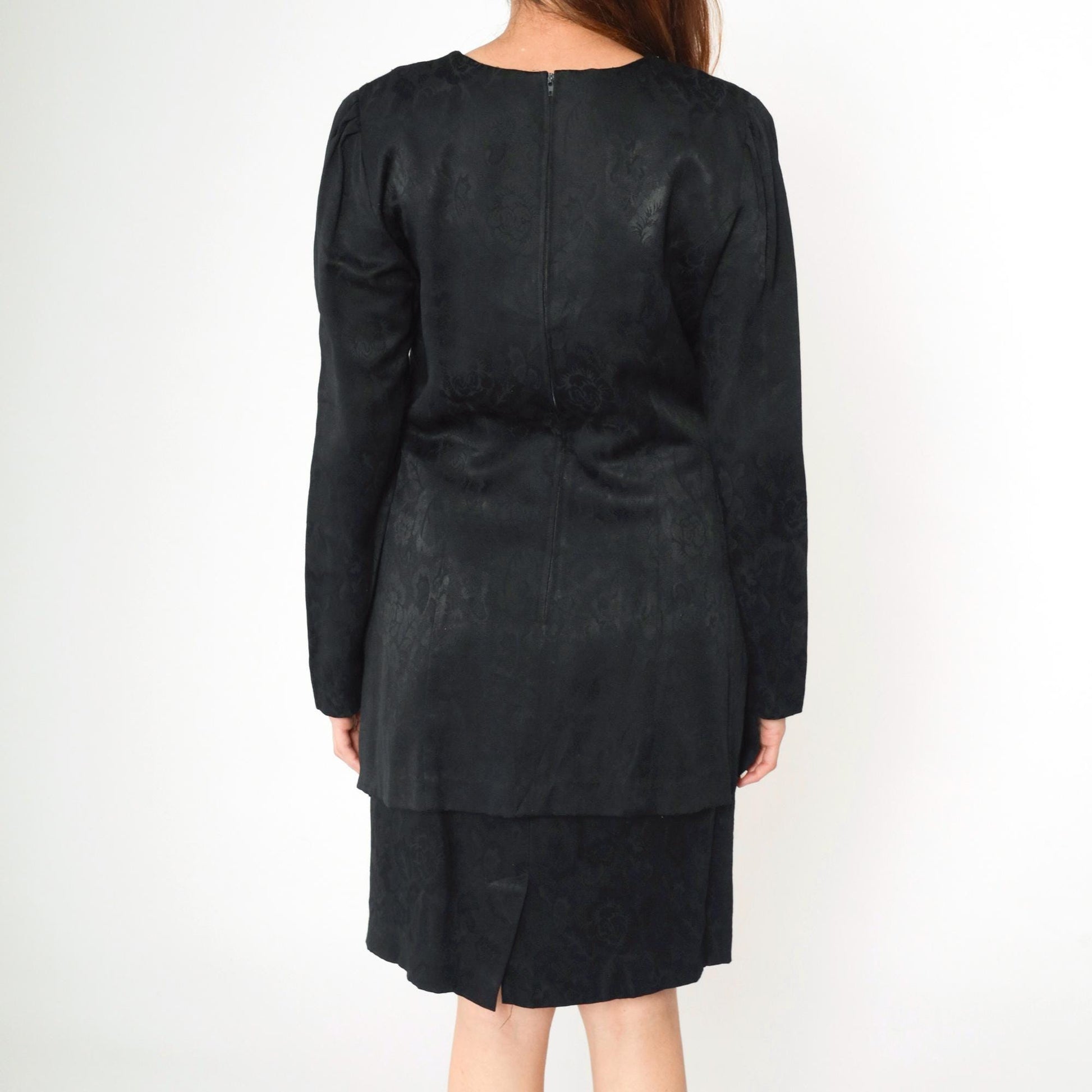 90s Black Mini Dress with Soutache Trim and Attached Jacket Small 6