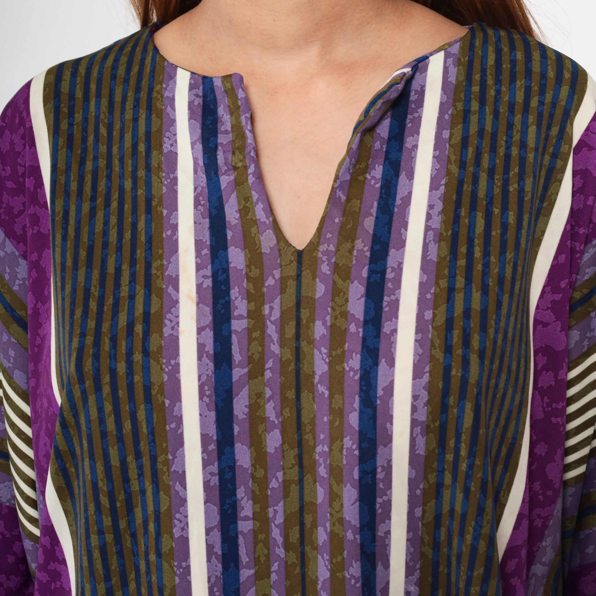 80s Top Notch Striped Tunic Purple Blue Olive 3/4 Sleeve Plus Size XXL