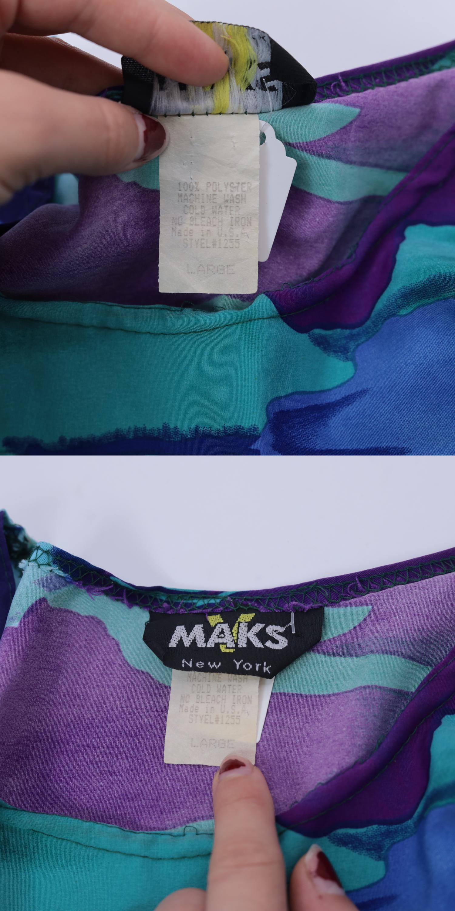 90s Abstract Watercolour Sundress Turquoise Purple Maxi Side Slit Large