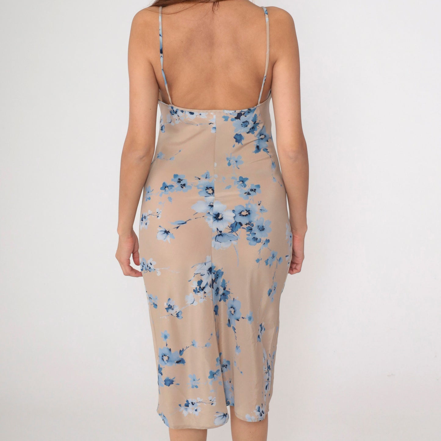 Y2K Charlotte Russe Floral Midi Sundress Taupe Blue Empire Waist Small