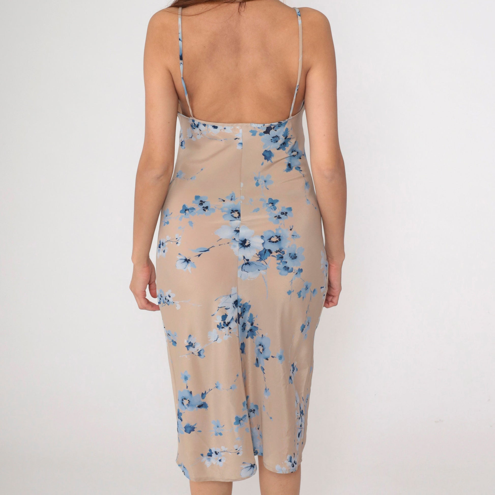 Y2K Charlotte Russe Floral Midi Sundress Taupe Blue Empire Waist Small