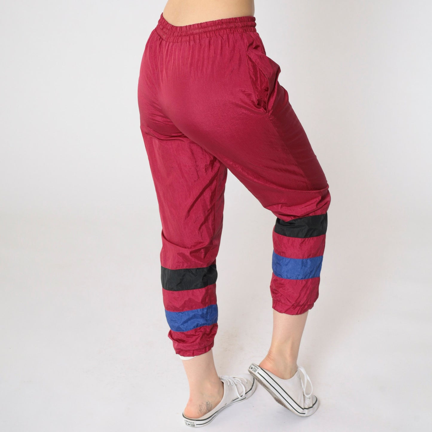 90s Raspberry Nylon Track Pants Striped Kids Medium