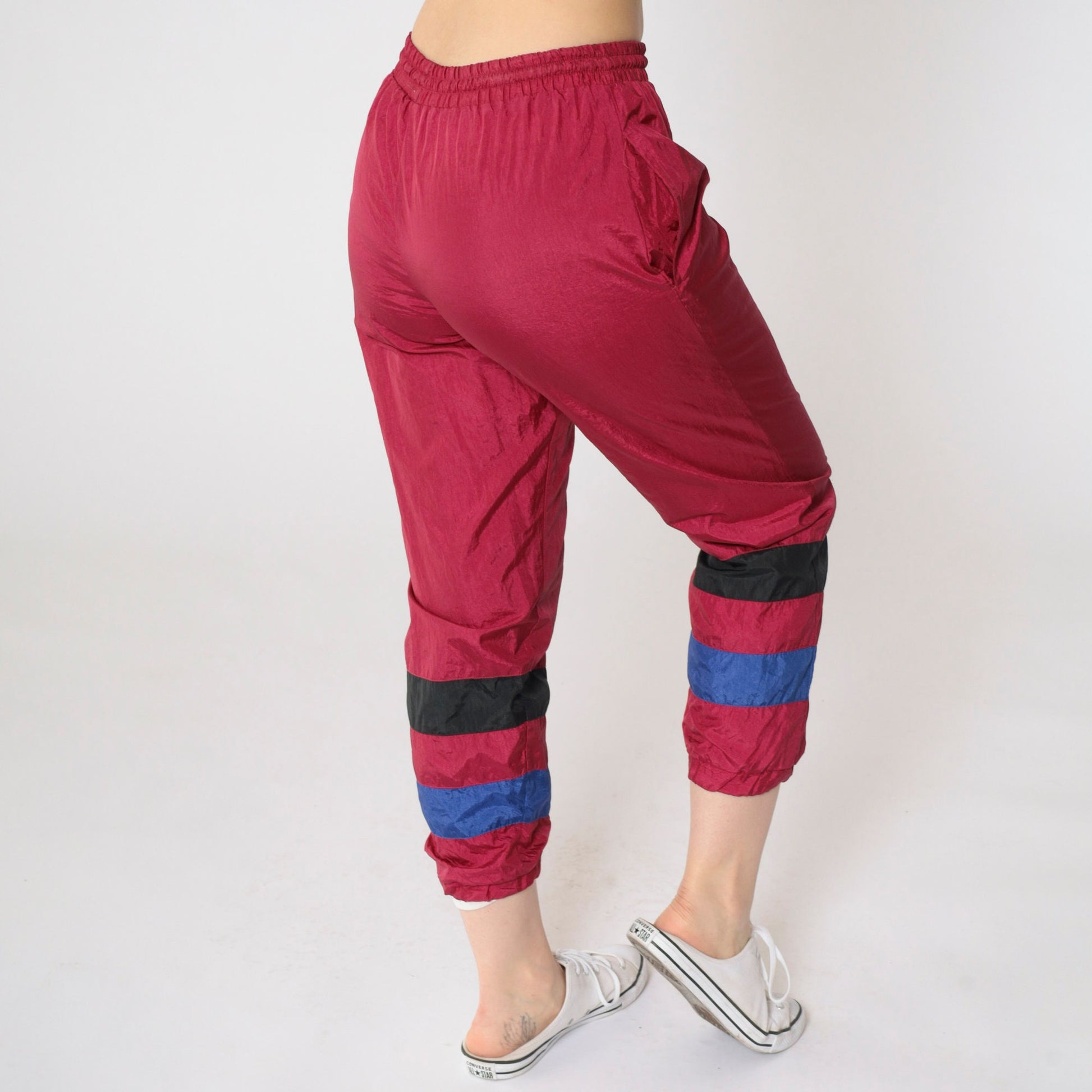 90s Raspberry Nylon Track Pants Striped Kids Medium
