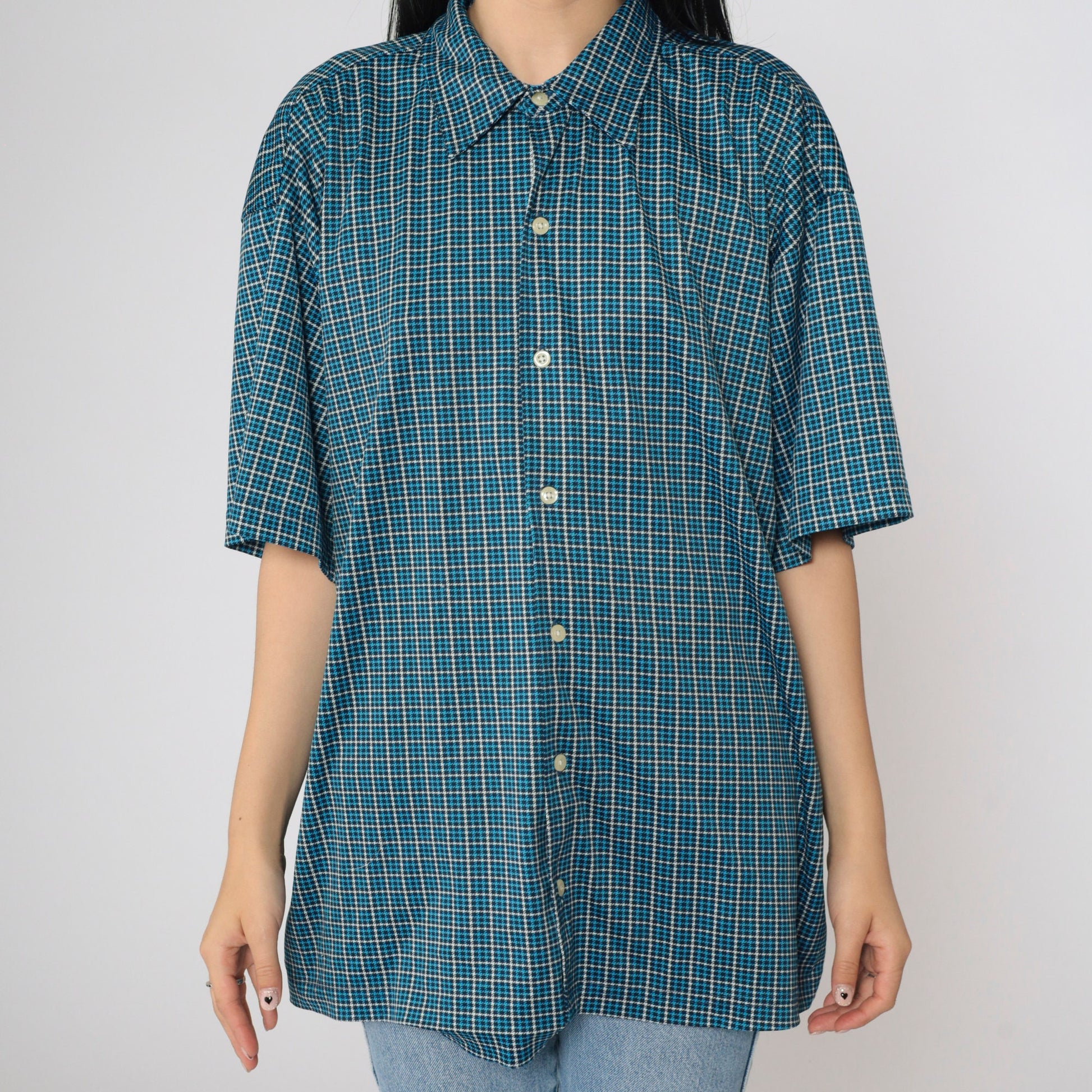 Gap Y2K Blue Houndstooth Button-Up Shirt Men's Extra Large XL