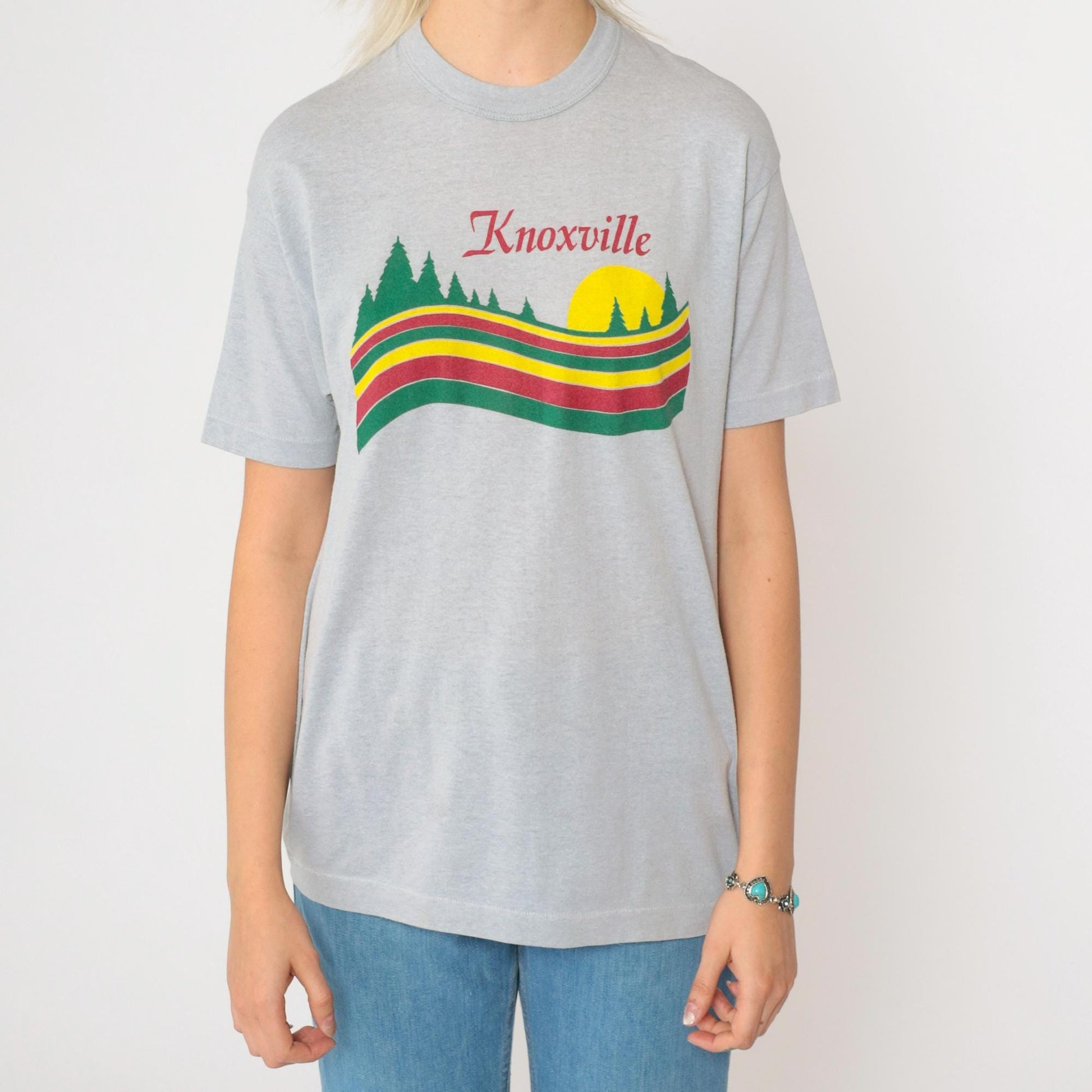 80s Knoxville Tennessee Graphic T-Shirt Grey Nature Print Small