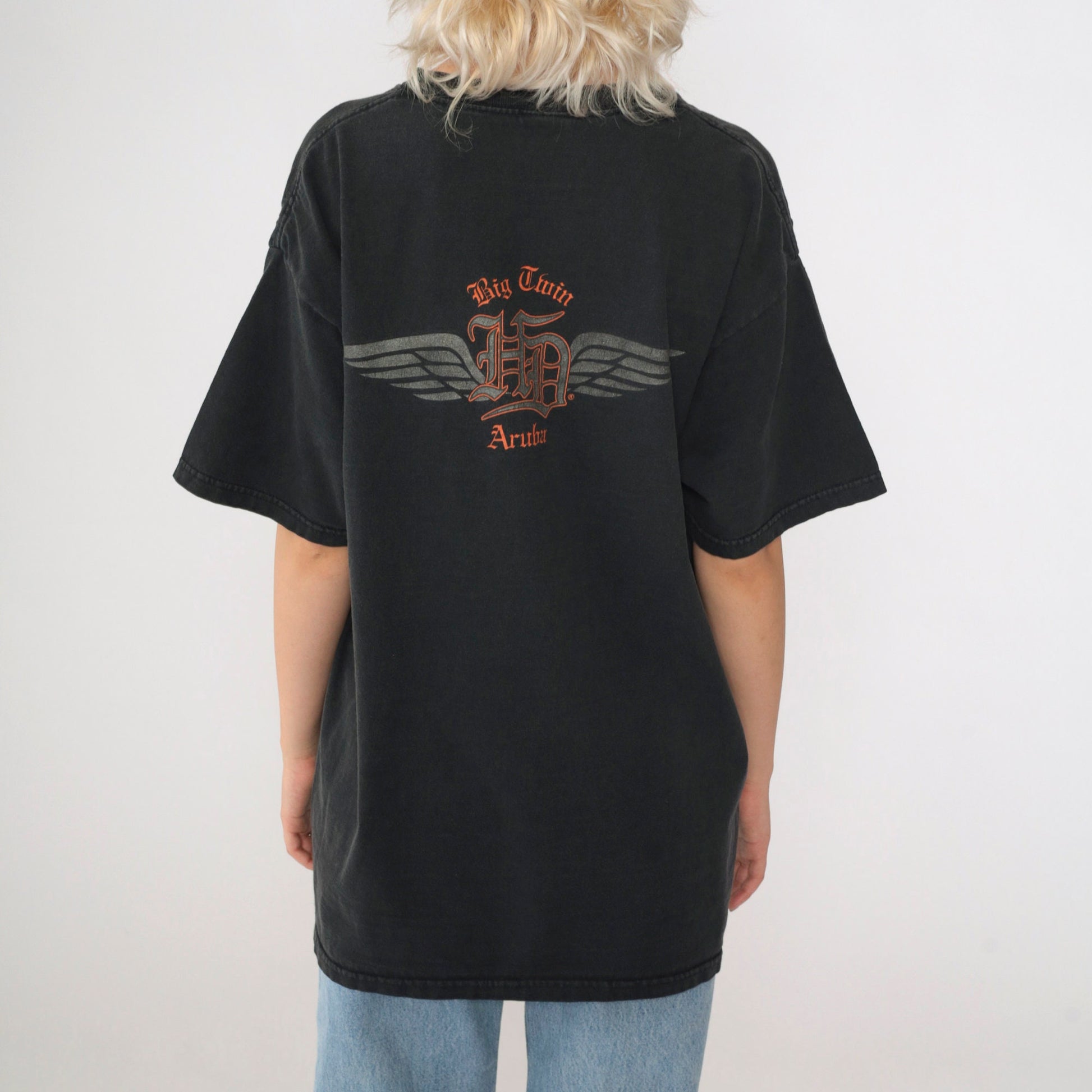 2002 Harley-Davidson Big Twin Aruba Graphic T-Shirt Black Y2K Extra Large XL