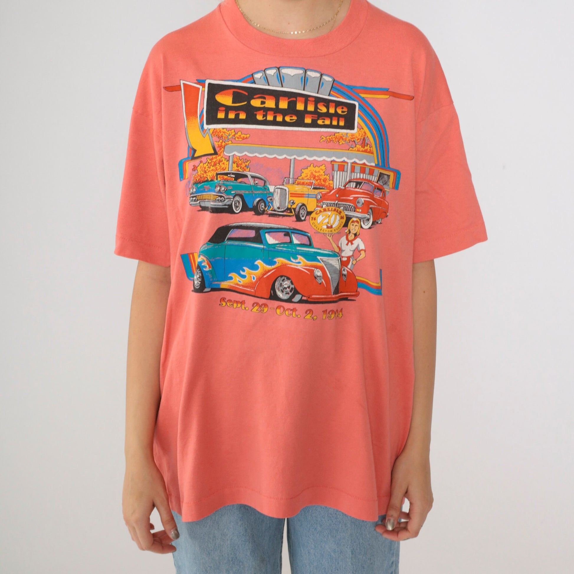 1994 Carlisle in the Fall Classic Car Graphic T-Shirt Coral Extra Large